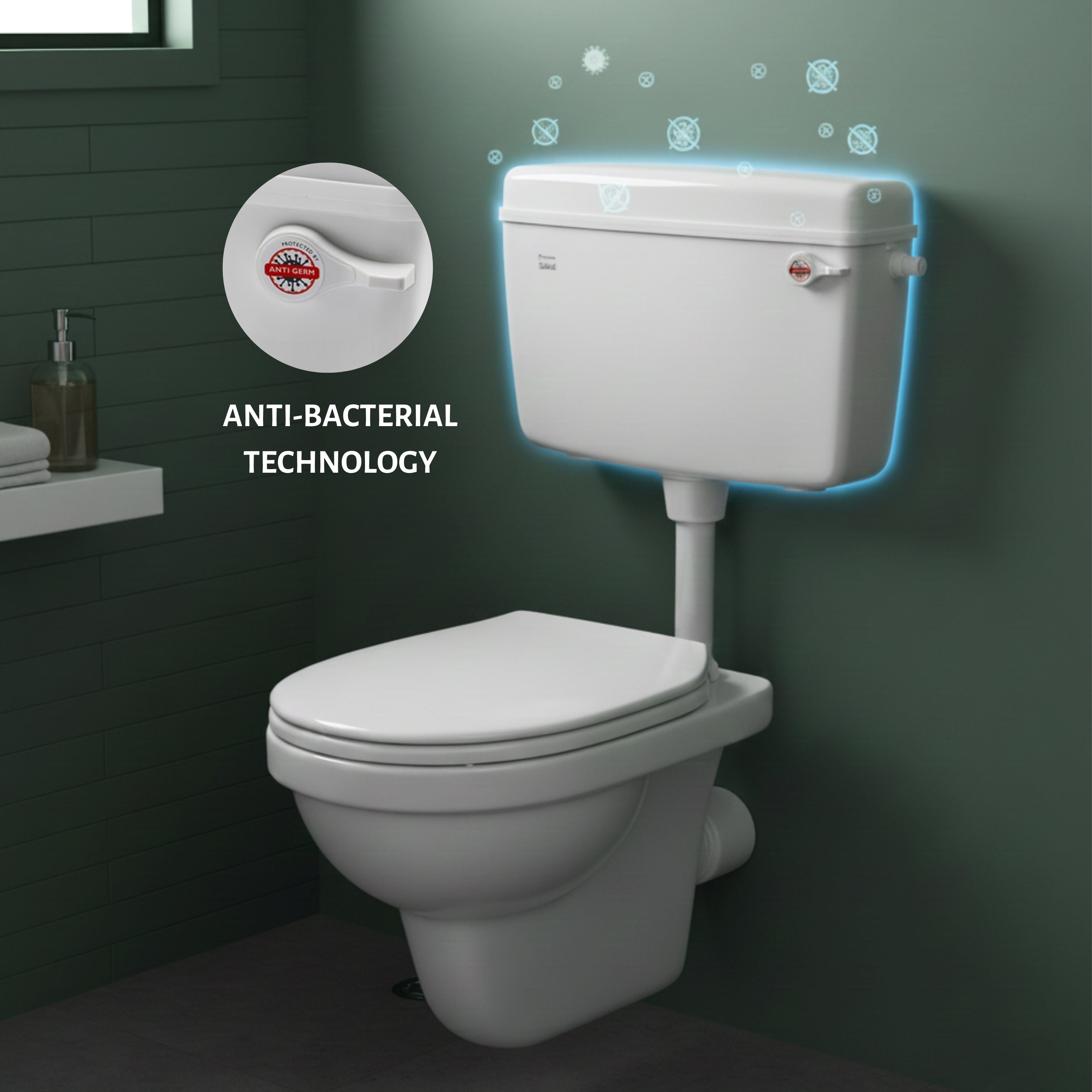 Parryware Slimline Single Flush Polymer Cistern for Toilet | Polypropylene White Flush Tank | With complete flushing set | E80901C