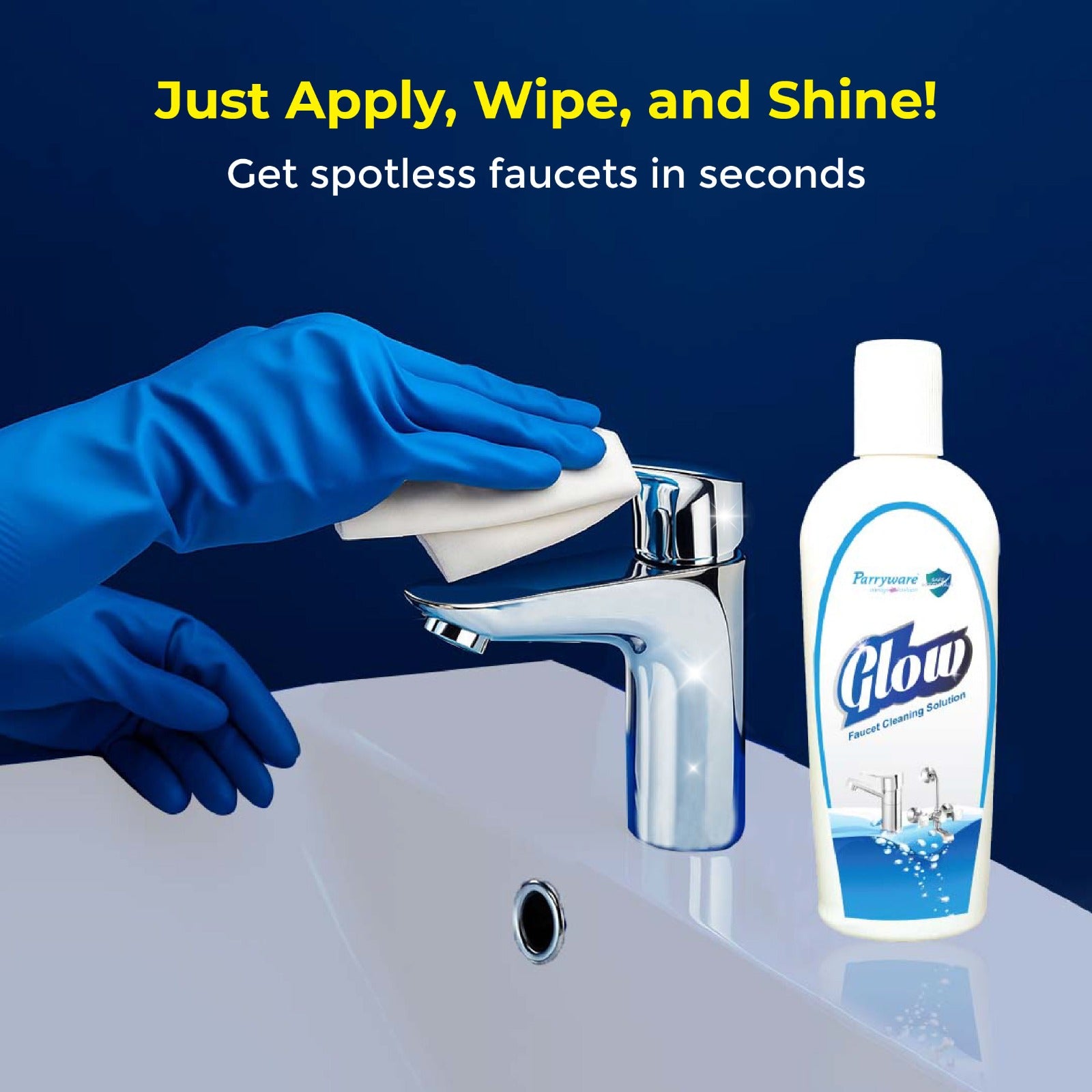 PARRYWARE GLOW Tap Cleaner & Limescale Remover 200 ml | Instantly Removes Limescale, Hard Water Stains & Soap Scum | Powerful Deep Cleaning for Sparkling Faucets - Fast Action, Streak-Free Shine | FCGL0102