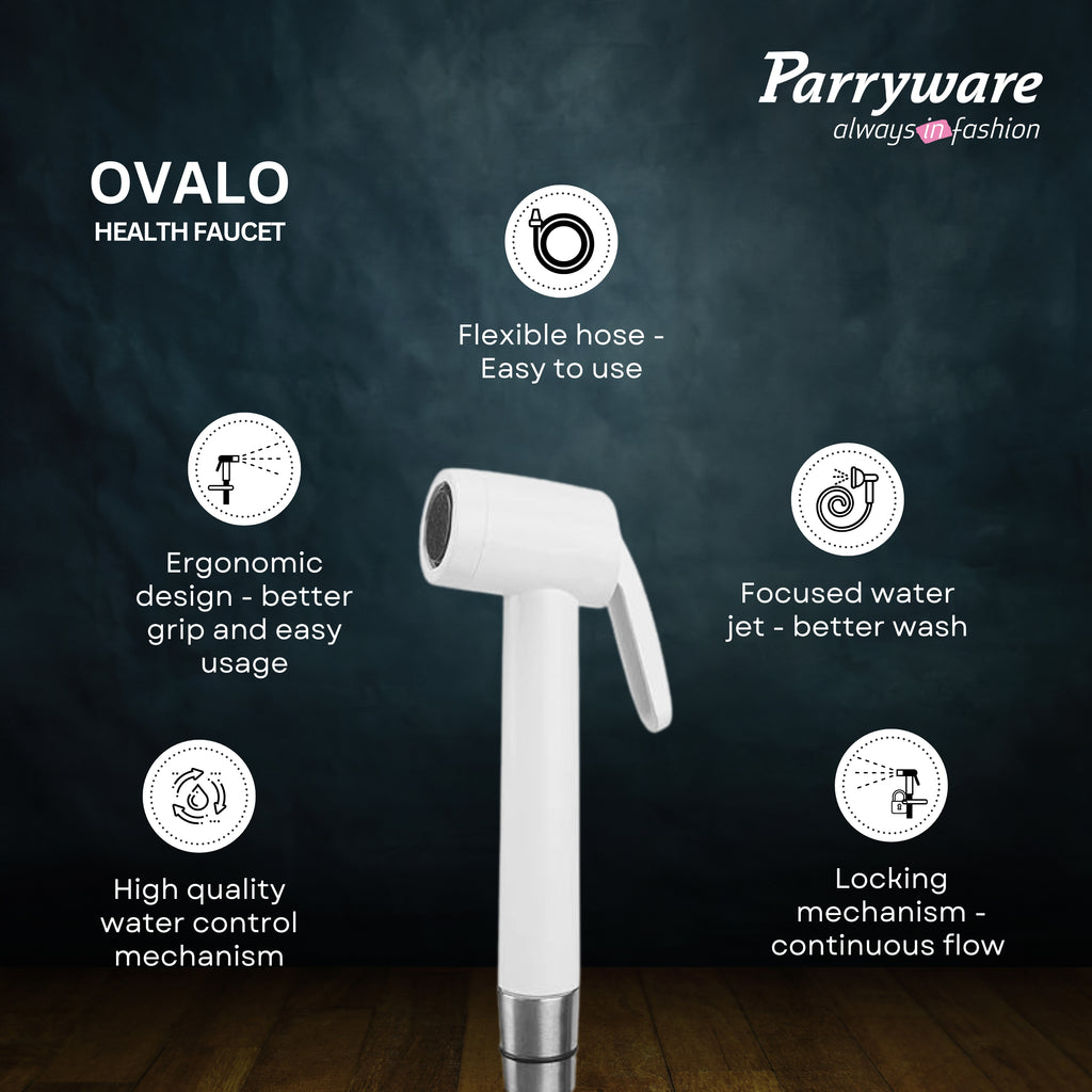Parryware Ovalo Anti Microbial PVC Health Faucet| Ideal Toilet Jet Spray for High Water Pressure | Bathroom Jet Spray with Hose and Hook | for Bath Fixtures | E8372A1