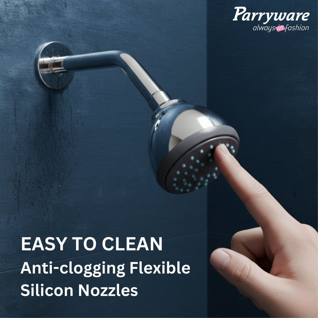 Parryware Alpha 80mm Rain Shower with shower arm for bathroom | For bathroom fixture | Wall mounted overhead shower with Chrome Finish | T9885A1