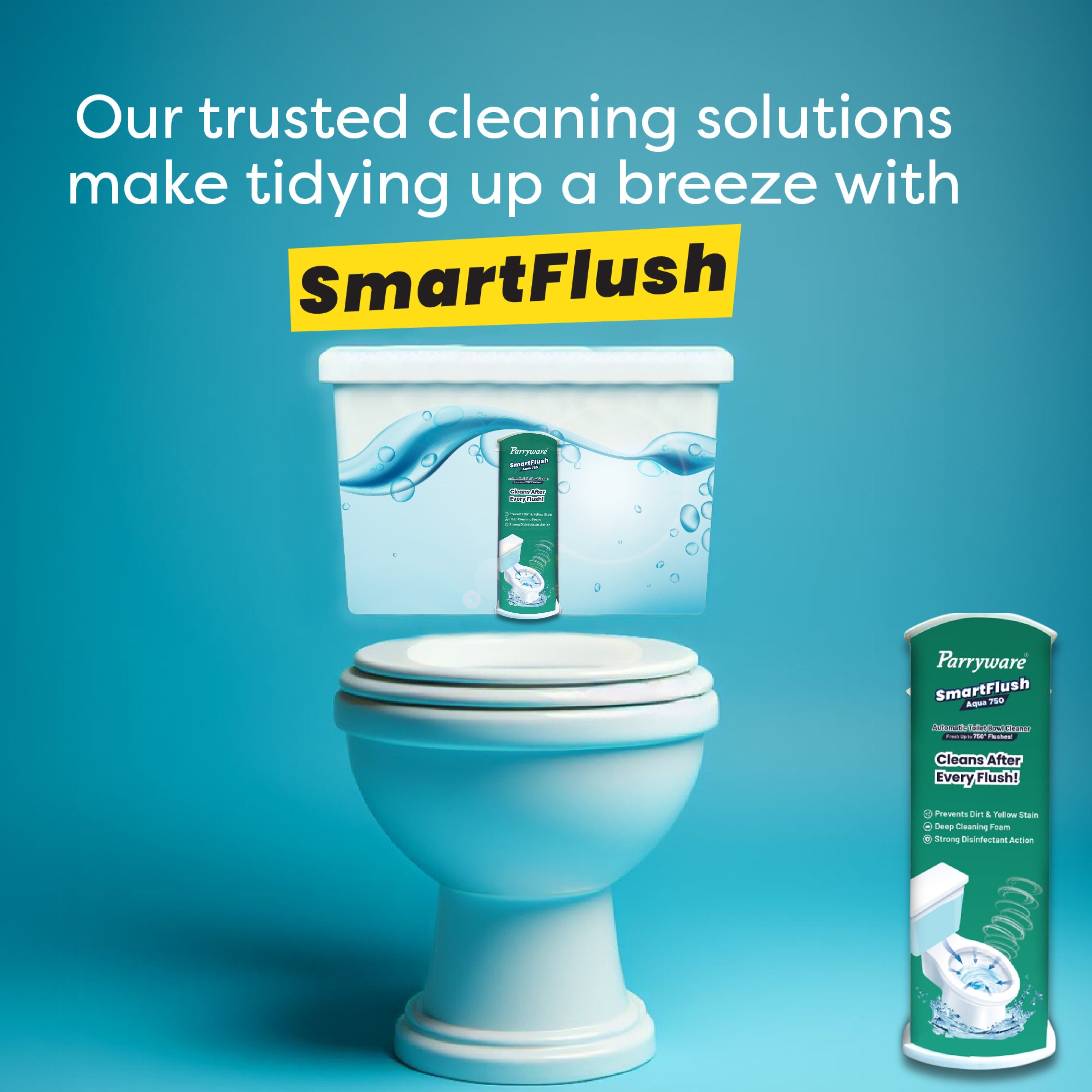 Parryware SmartFlush In-Cistern Automatic Toilet Bowl Cleaner - Aqua 750 180g (Fragrance Free) | Lasts upto 750* Flushes | 99.9% Disinfection | Cleans after every flushes- FCSF0103
