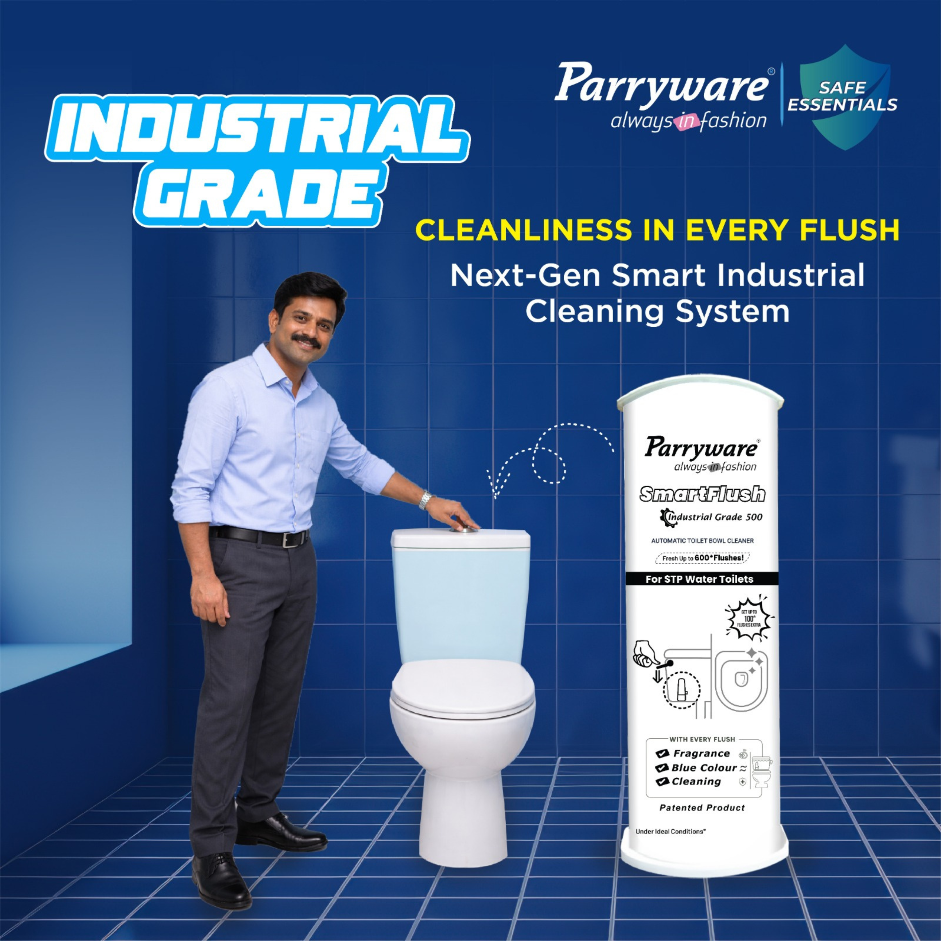 Parryware SmartFlush In-Cistern Automatic Toilet Bowl Cleaner - Industrial Disinfectant 500 I Lasts upto 600* Flushes | 99.9% Disinfection | Cleans after every flushes | FCSF0603