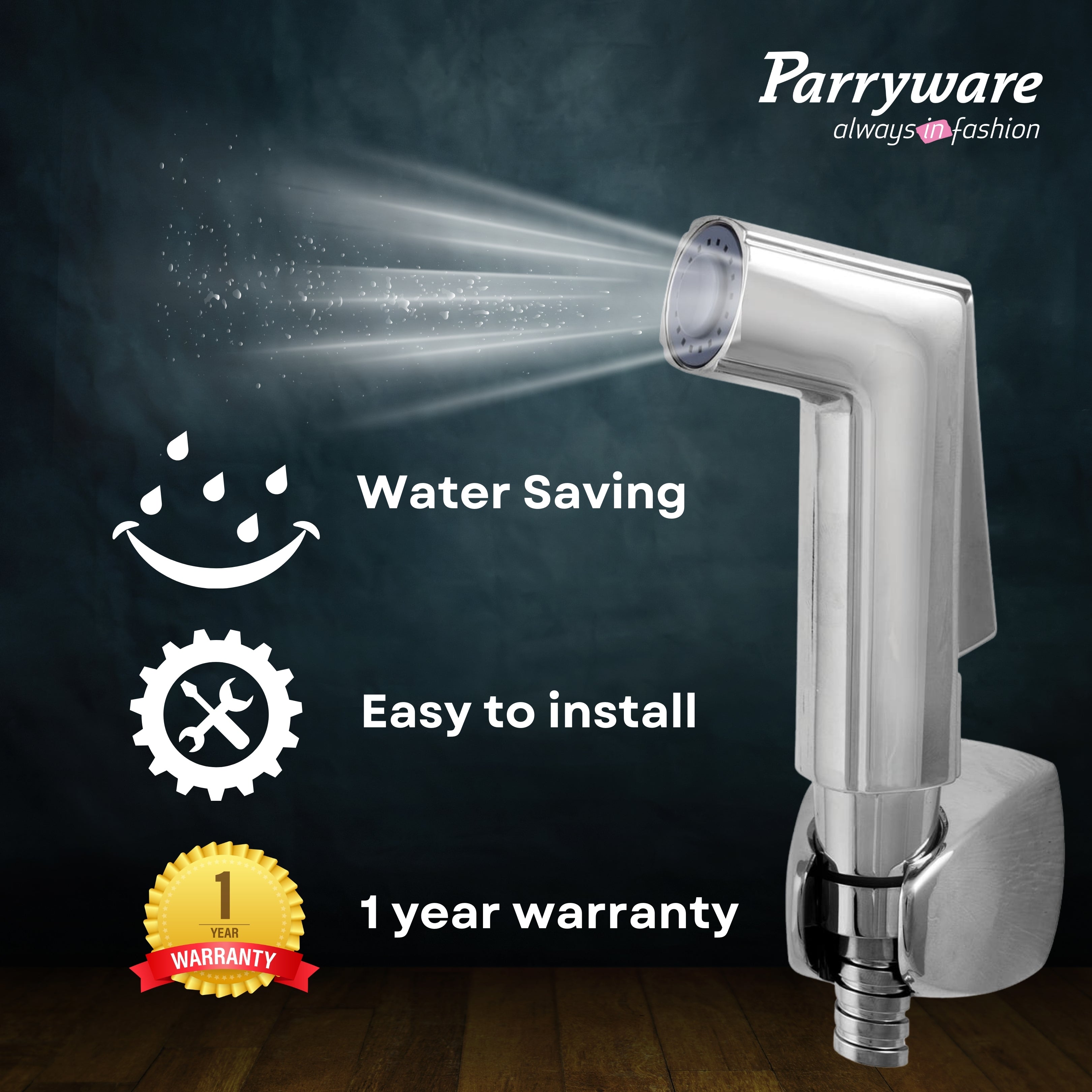 PARRYWARE Crust ABS Chrome Finish Health Faucet with Hose & Hook | Wall Mounted Bidet Spray for Toilets | E8342A1