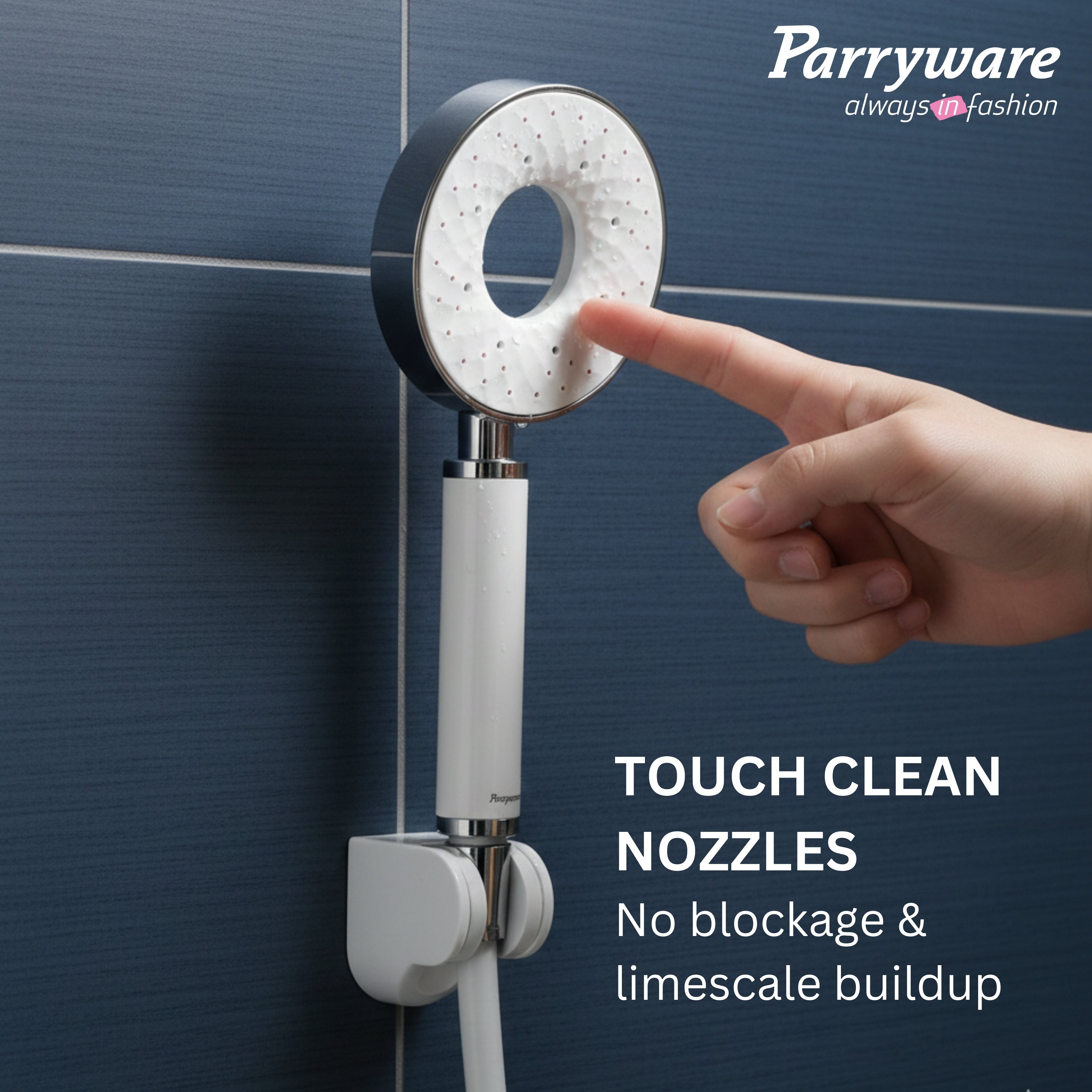 Parryware Multi-Flow 2-Flow Hand Shower 110mm with 1.5 mtr hose & hook | Water-Saving | Handheld shower for bathroom | Air Water Saving Technology | 2-modes of Shower - Jet Flow & Rain Flow | T9872A1