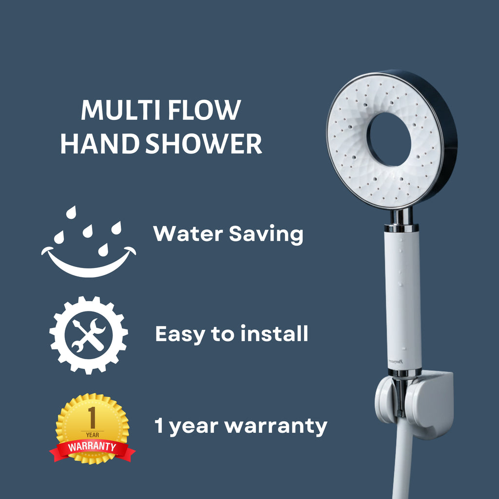 Parryware Multi-Flow 2-Flow Hand Shower 110mm with 1.5 mtr hose & hook | Water-Saving | Handheld shower for bathroom | Air Water Saving Technology | 2-modes of Shower - Jet Flow & Rain Flow | T9872A1