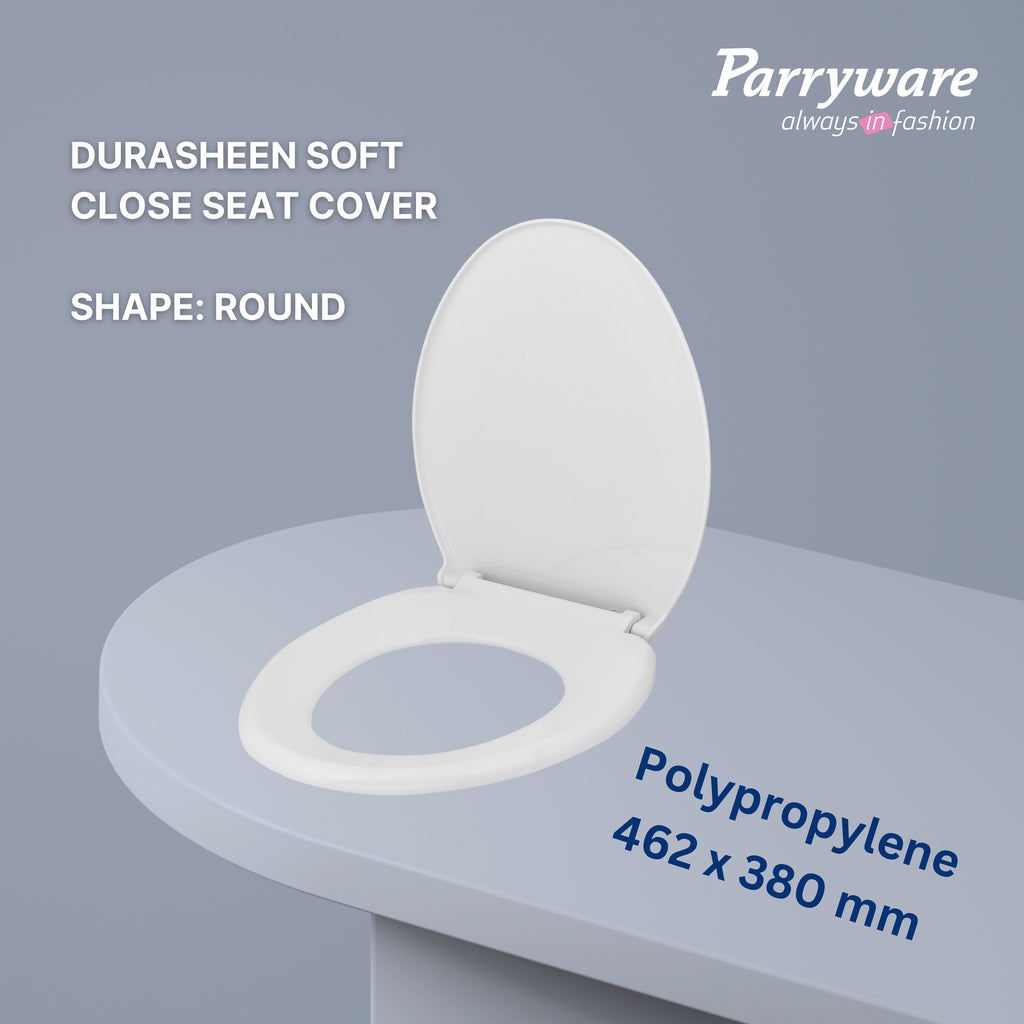 Parryware Durasheen Soft Close Toilet Seat Cover with Adjustable Hinges | Eco-friendly Material with Superior Finish | Round Shape & Ultra White Colour | Western Commode | Bathroom Fixtures (E82921C)