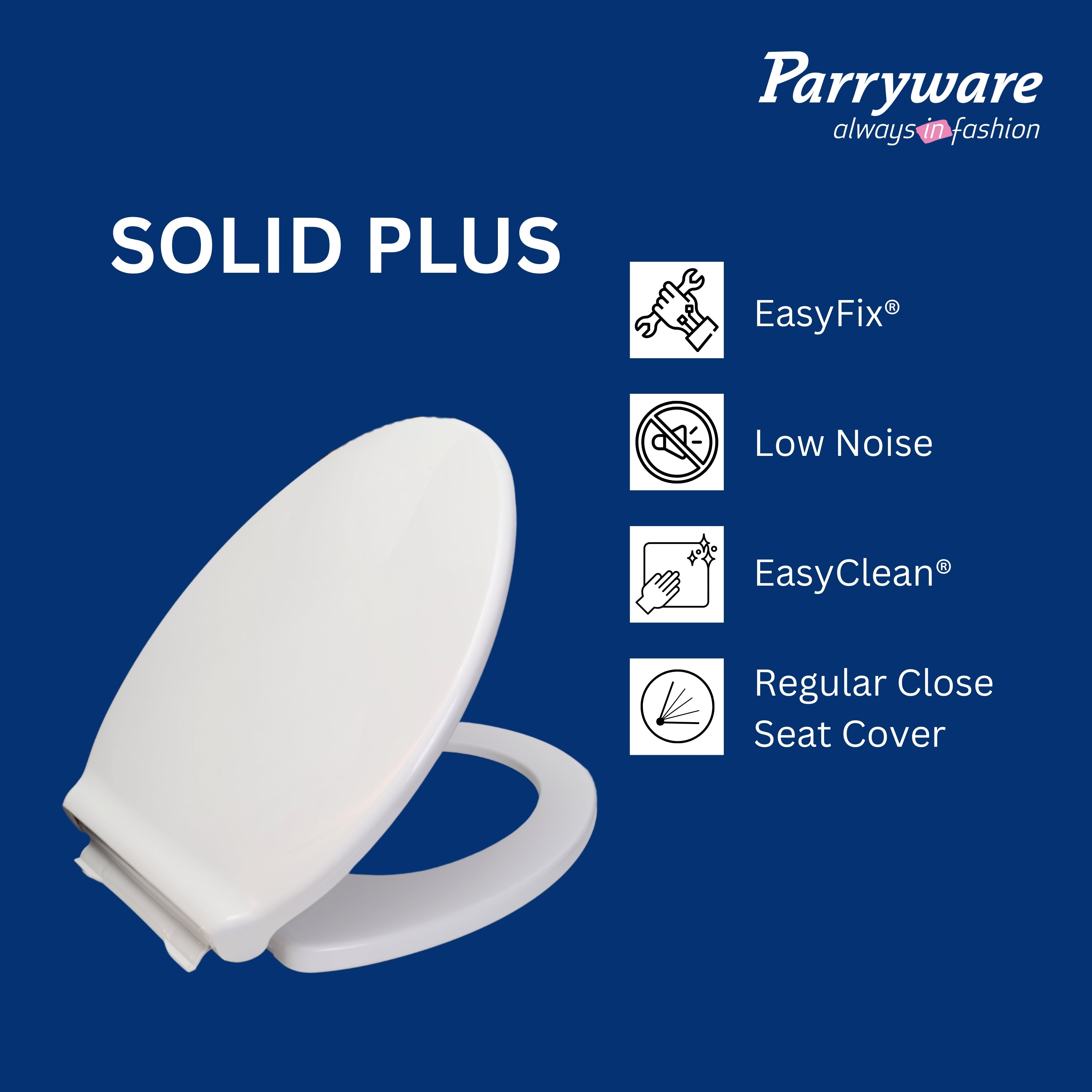 Parryware Solid Regular Close Toilet Seat Cover (Standard Size, Ultra White) I Polypropylene Round Seat Cover | E80941C