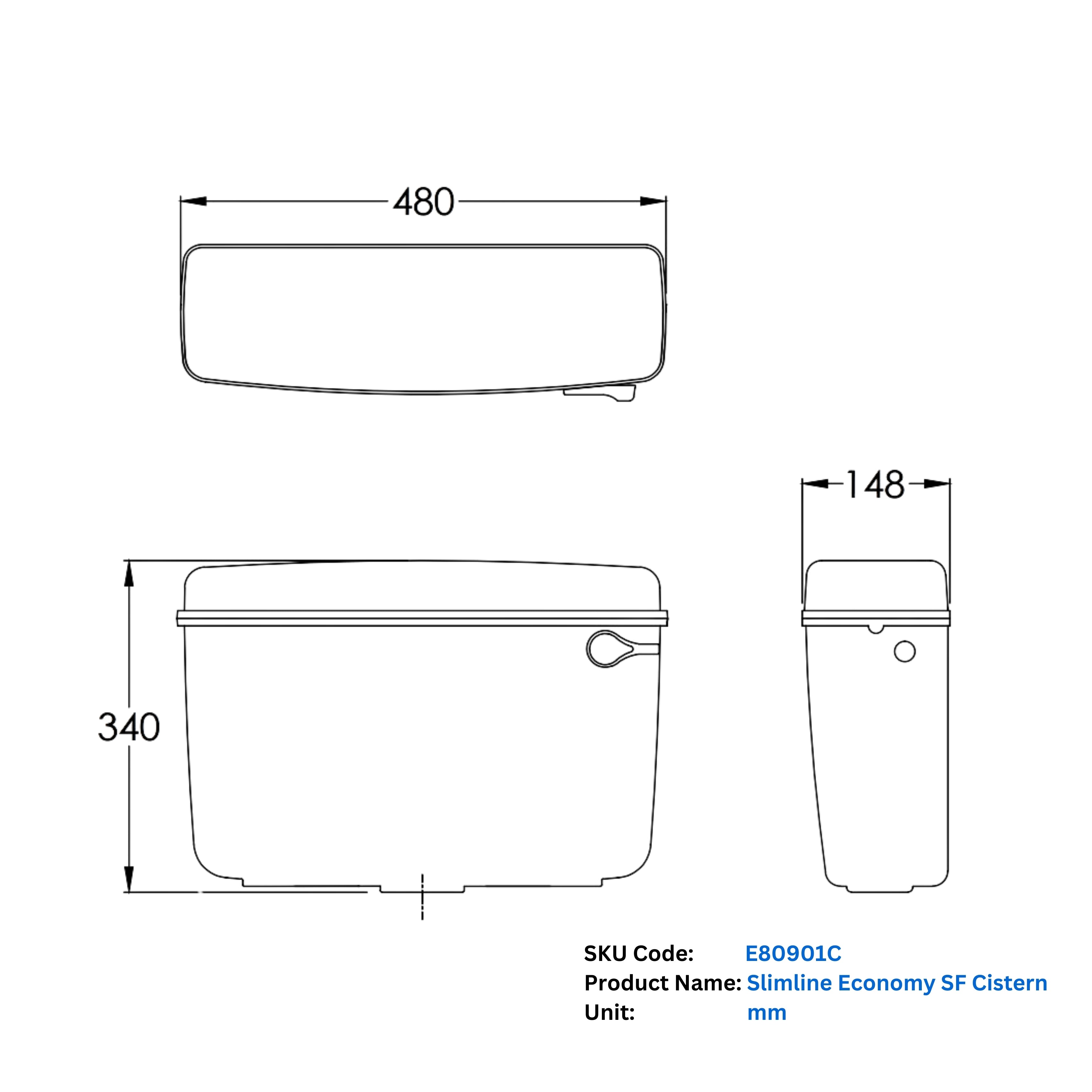 Parryware Slimline Single Flush Polymer Cistern for Toilet | Polypropylene White Flush Tank | With complete flushing set | E80901C