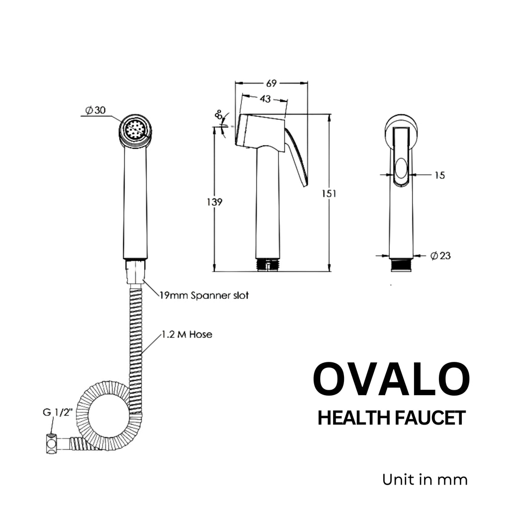 Parryware Ovalo Anti Microbial PVC Health Faucet| Ideal Toilet Jet Spray for High Water Pressure | Bathroom Jet Spray with Hose and Hook | for Bath Fixtures | E8372A1