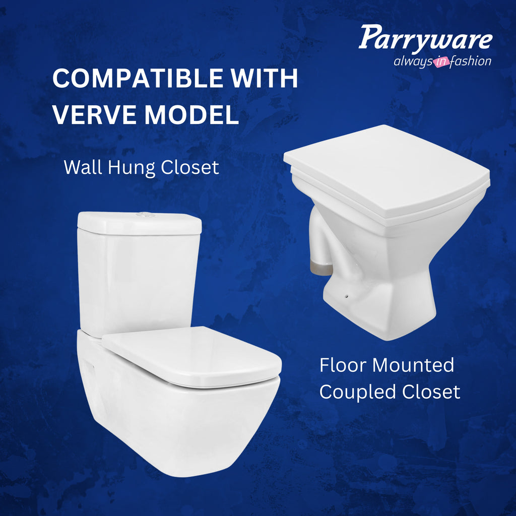Parryware Polypropylene Verve Soft Close Toilet Seat Cover With Hinges (Standard Size, White) I Commode Seat Cover I Seat Closes Quietly Without Slamming Sound I For Bathroom Fixtures | E82941C