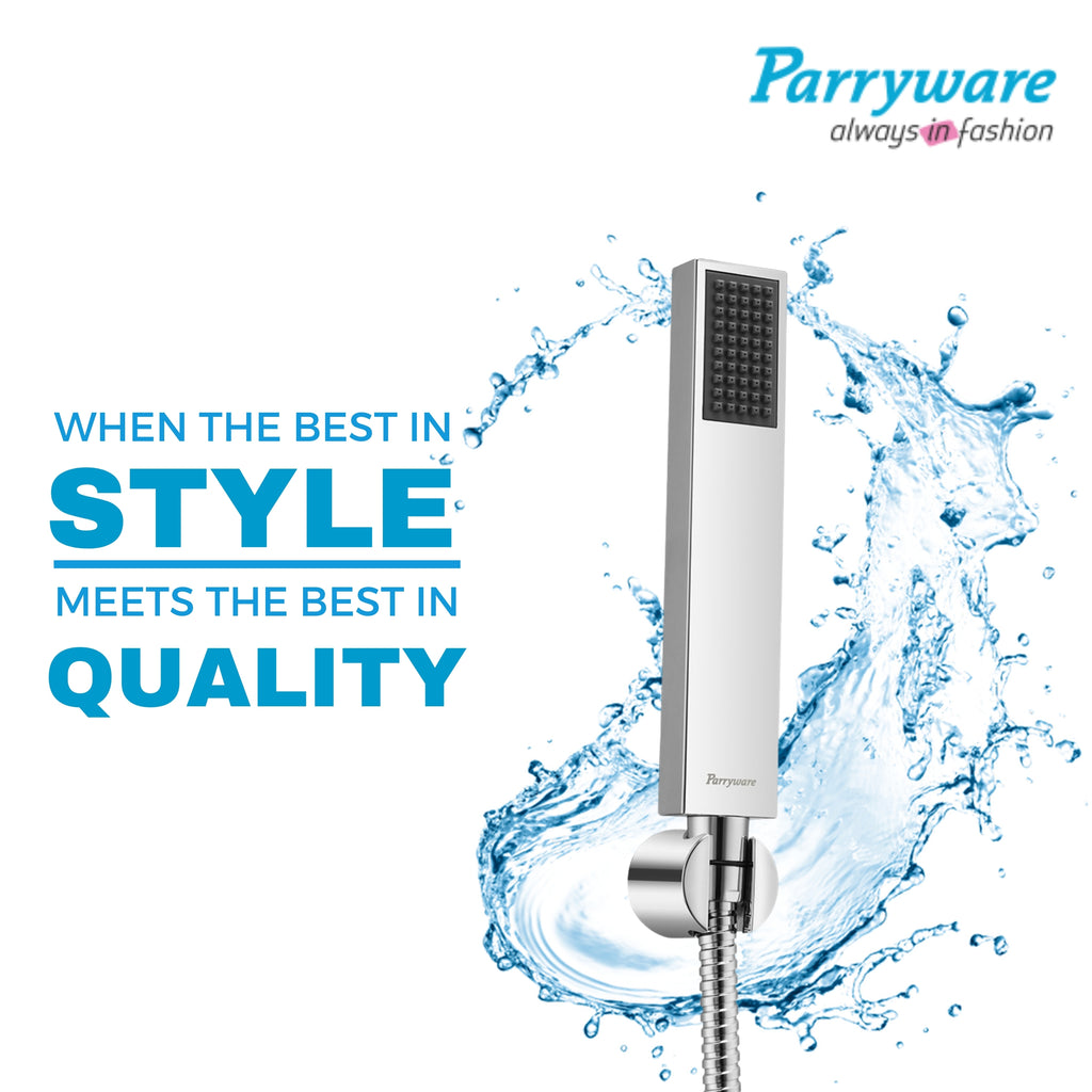 Parryware Sinatra Stick Hand Shower 30mm (with 1.5 mtr hose & hook) - Rain Flow | Square shaped | Massage spray for soothing effect | Chrome finish | T9946A1