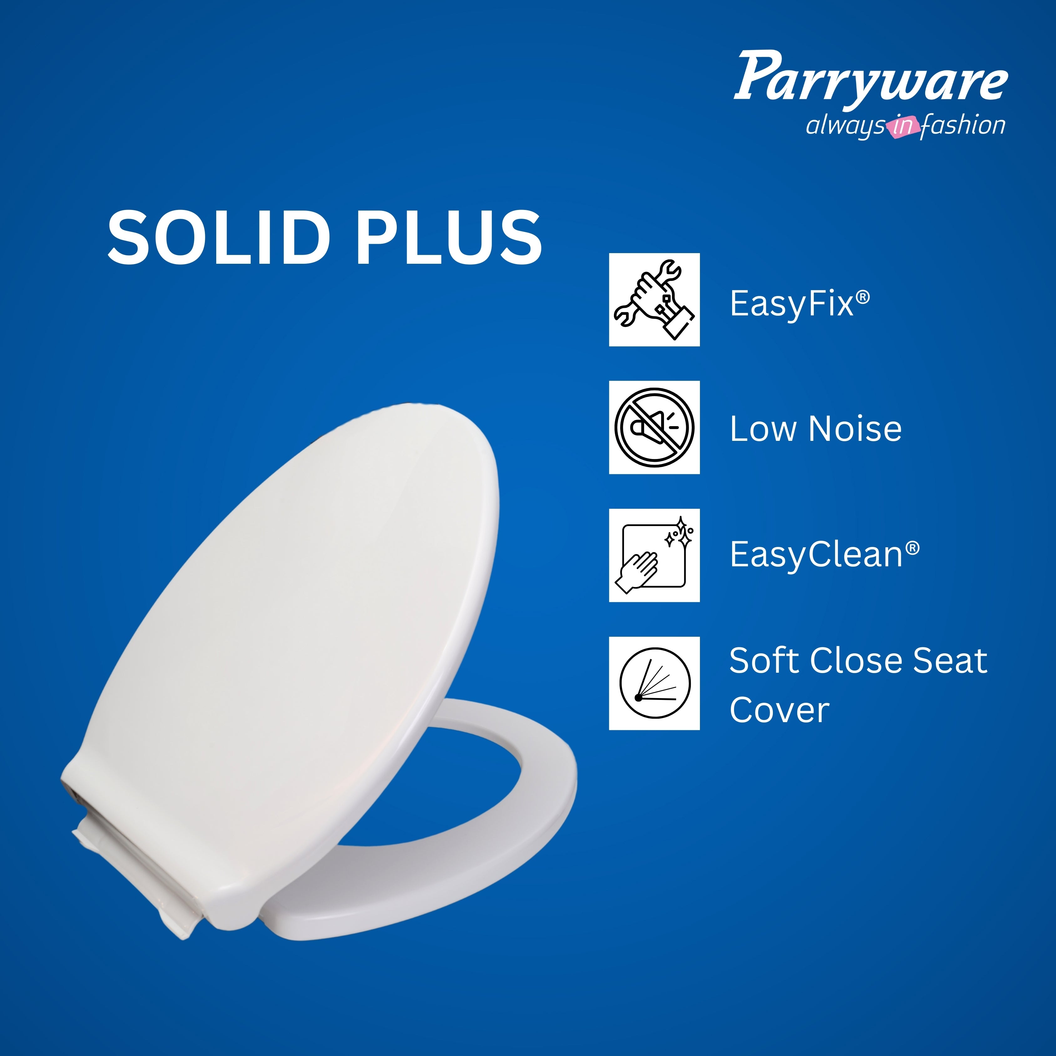 Parryware Solid Plus Soft Close Toilet Seat Cover with Hinges | Eco-friendly Material with Superior Finish | Round Shape & White Colour | Seat Covers for Western Commode | Bathroom Fixtures (E83071C)