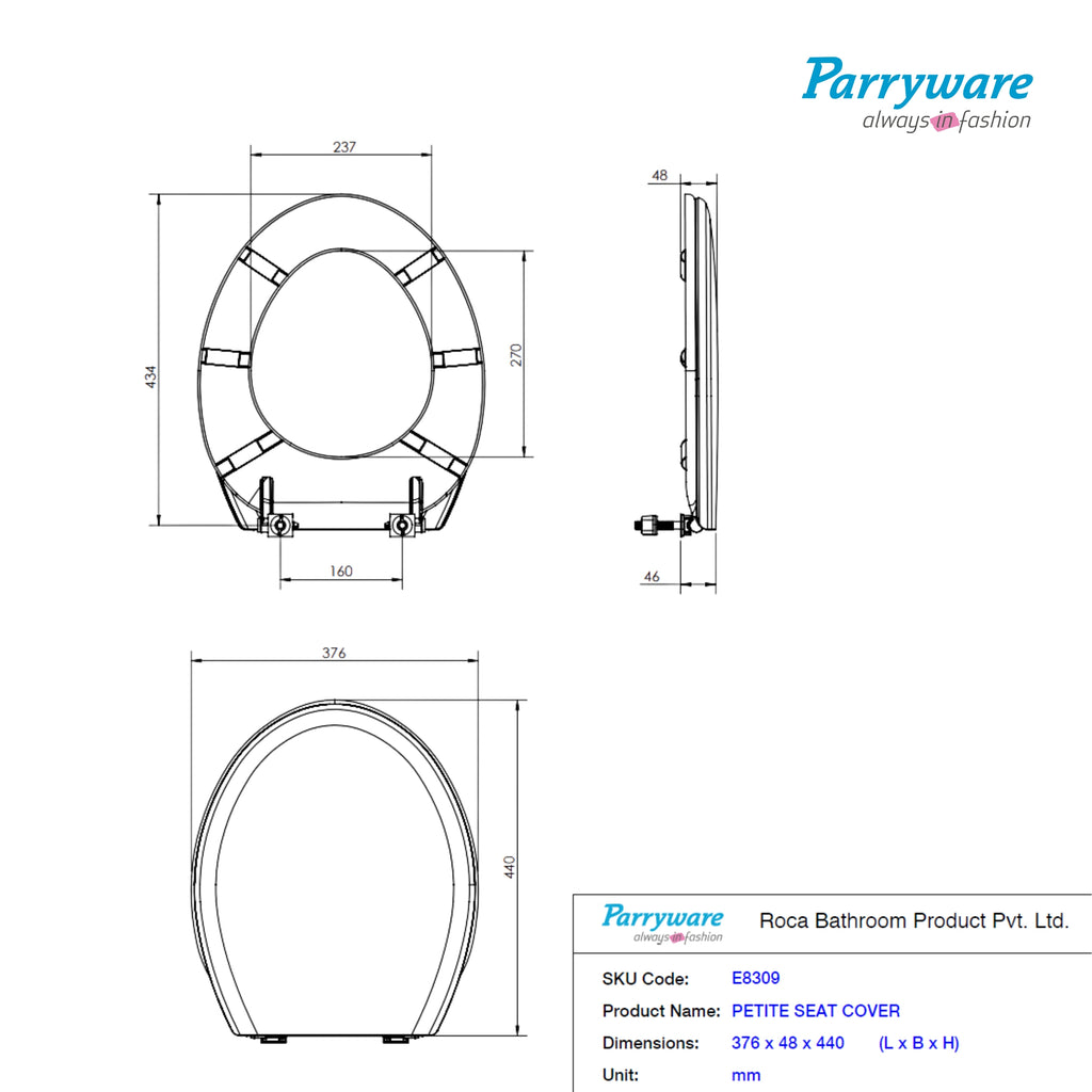 Parryware Petite Plus Toile Seat Cover regular close | White PP Seat Cover for Bathroom Fixtures | Toilet Spare | E83091C