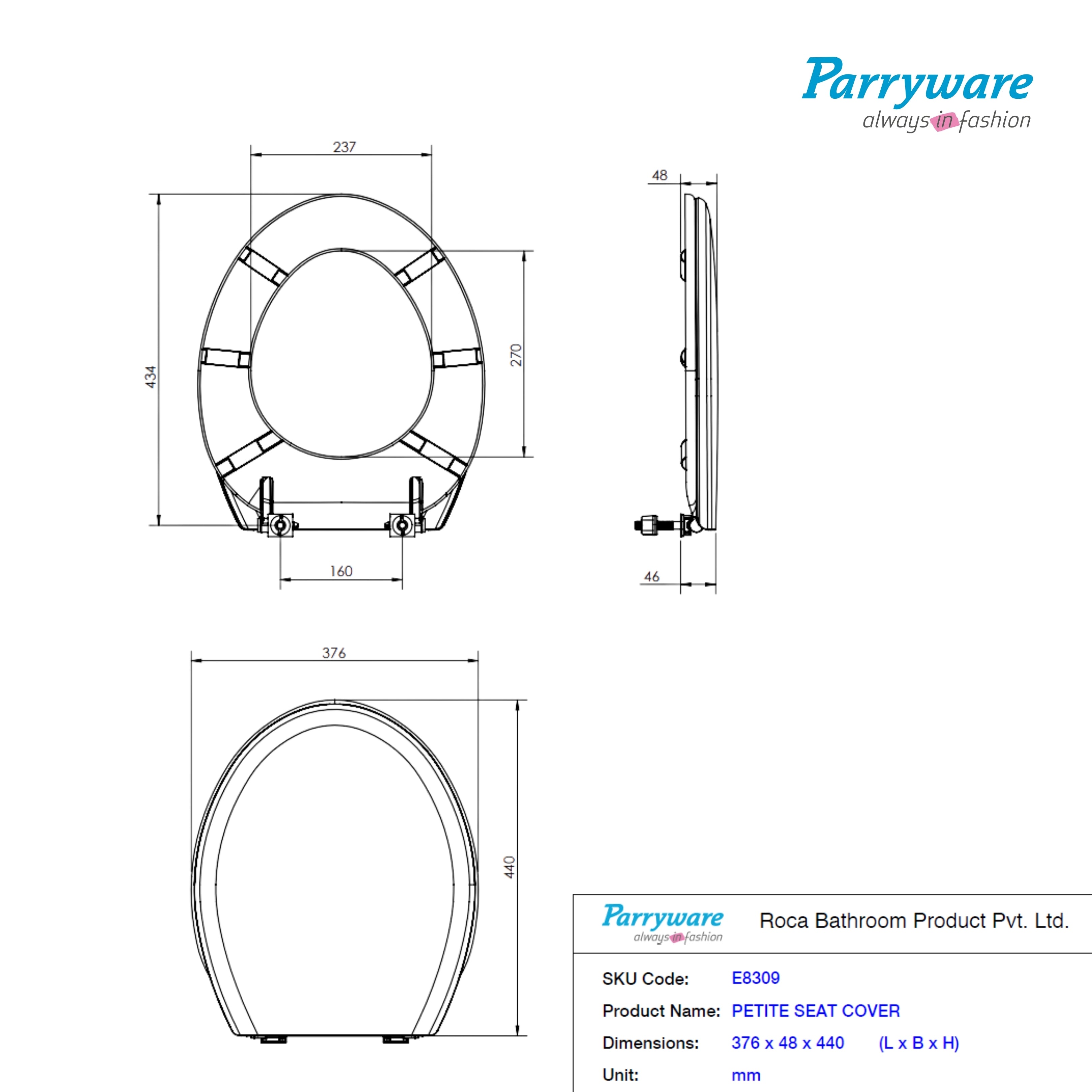 Parryware Petite Plus Toile Seat Cover regular close | White PP Seat Cover for Bathroom Fixtures | Toilet Spare | E83091C