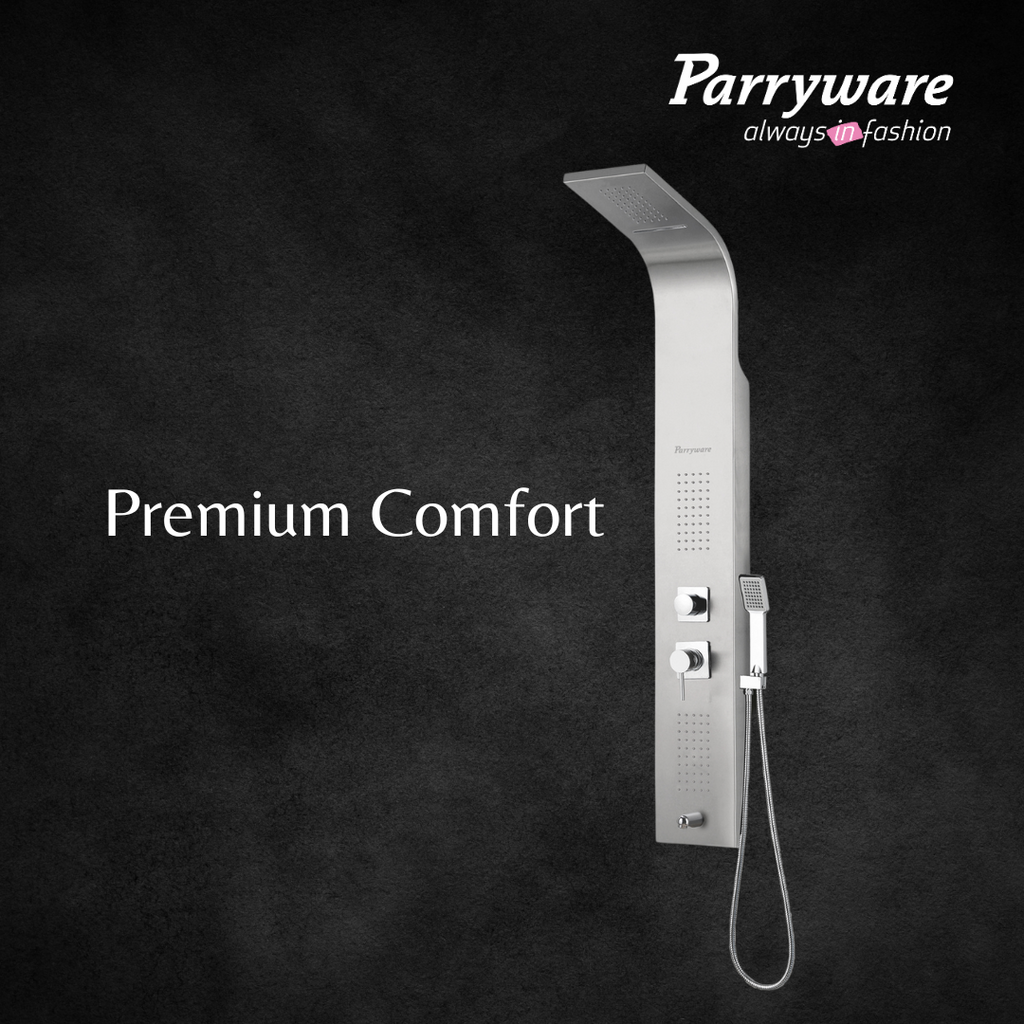 Parryware Atlantis Thermostatic Stainless Steel Panel | 5 in 1 Cascade Shower System/Handshower with Waterfall Outlet/Tub Spout/Body Massage Spray With Hot &cold Mixerr | 304 grade SS | C883999