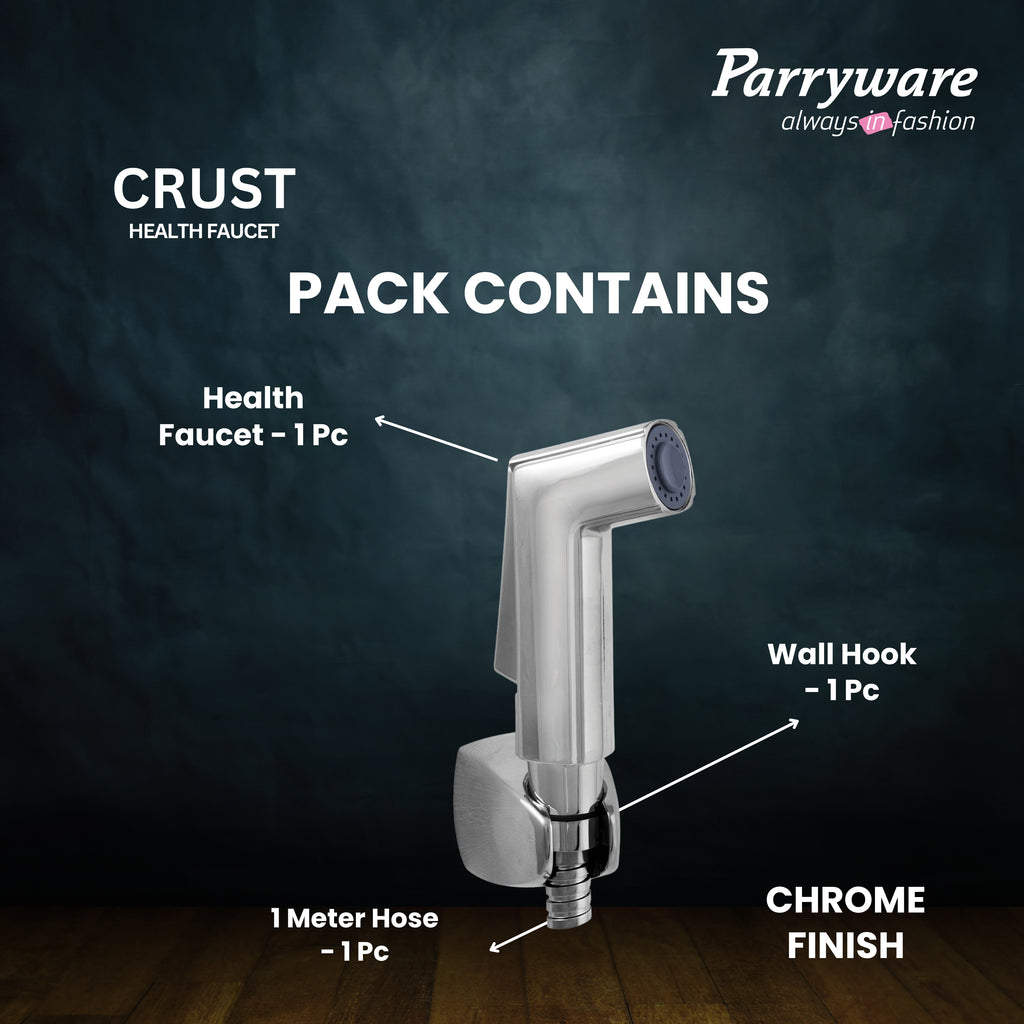 PARRYWARE Crust ABS Chrome Finish Health Faucet with Hose & Hook | Wall Mounted Bidet Spray for Toilets | E8342A1