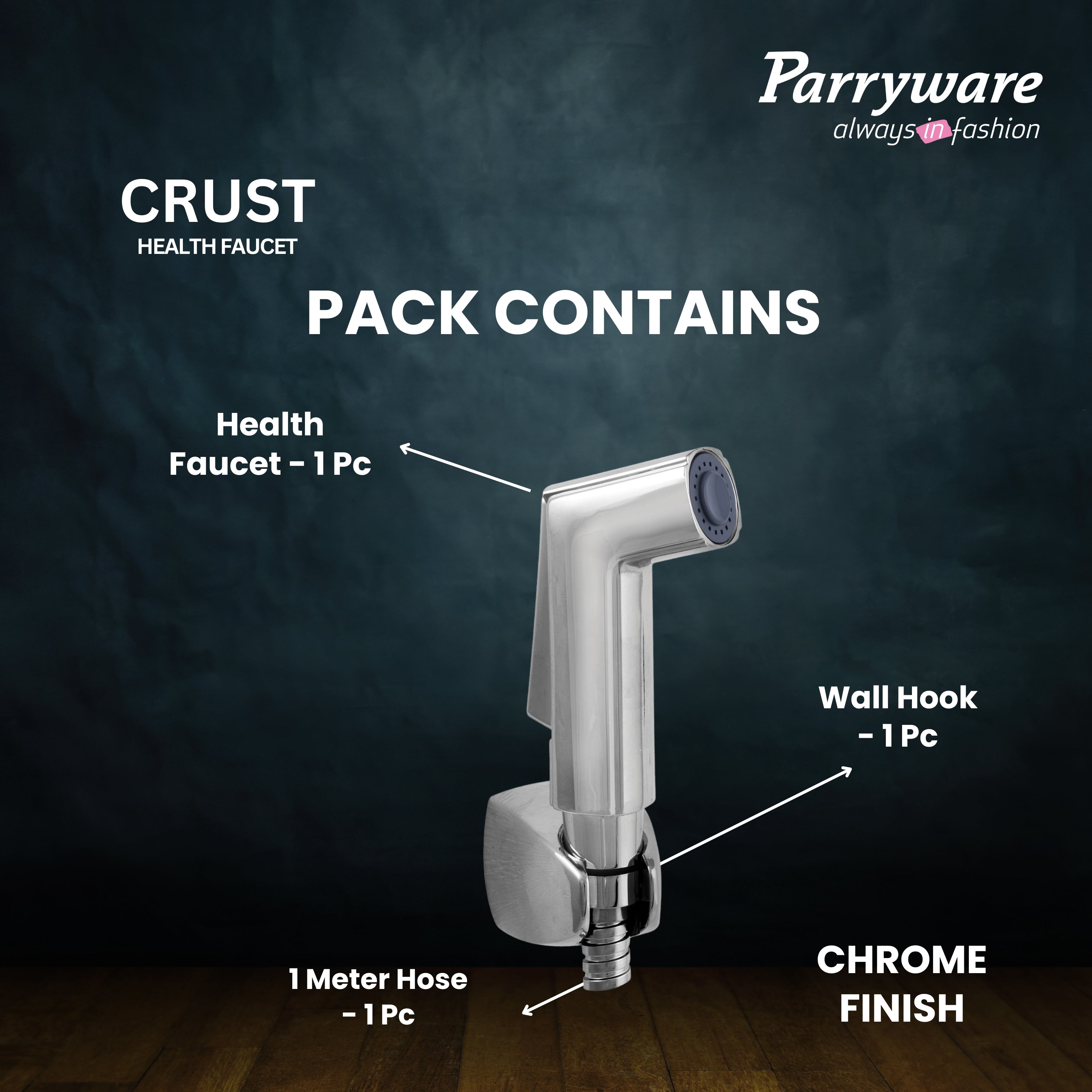 PARRYWARE Crust ABS Chrome Finish Health Faucet with Hose & Hook | Wall Mounted Bidet Spray for Toilets | E8342A1