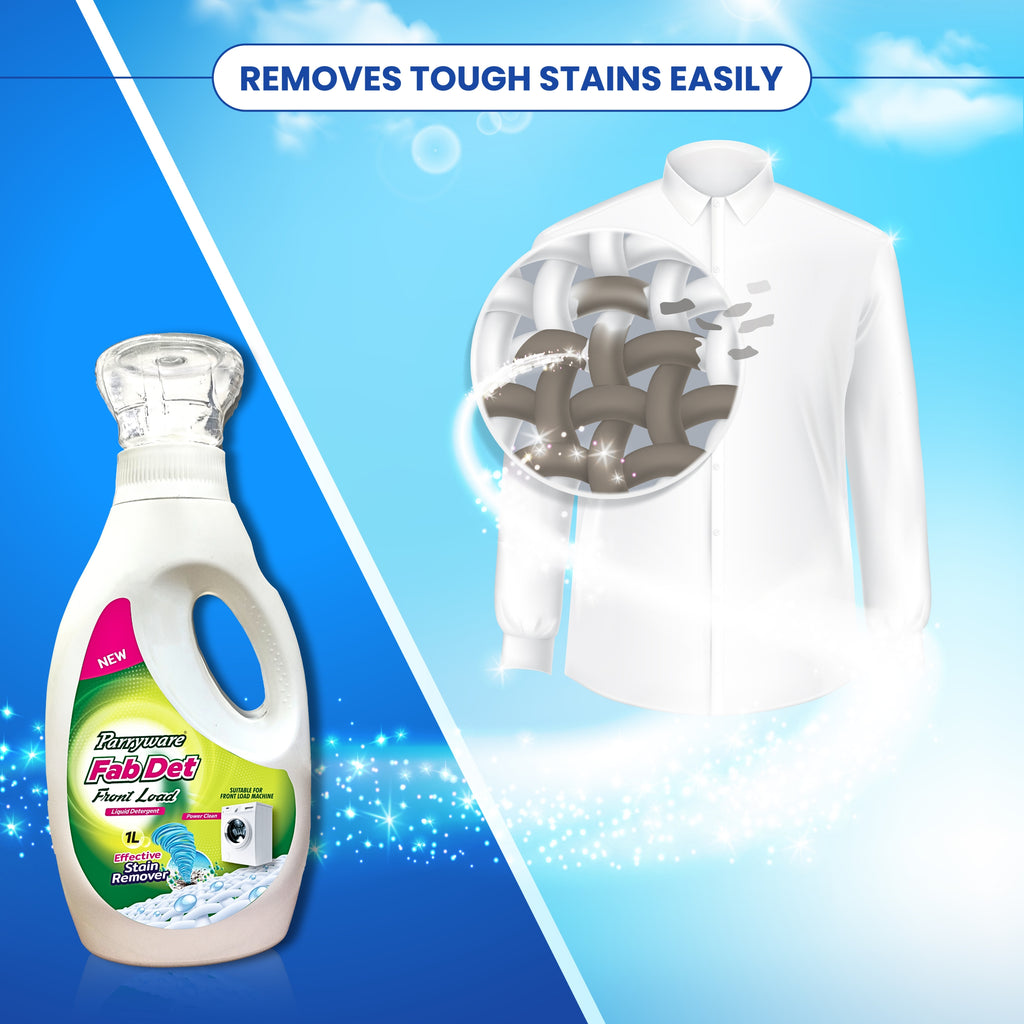Parryware Fab Det Liquid Detergent for Front Load washing machines 1000 ml Pack | Power Clean Formula | Removes 100 Dried Stains in 1 Wash | Dissolves Faster | Color Protection | FCLD0104