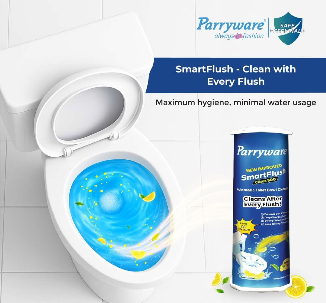 Parryware SmartFlush In-Cistern Automatic Toilet Bowl Cleaner - Citrus 500 I Lasts upto 600* Flushes | 99.9% Disinfection | Cleans after every flushes | FCSF0103