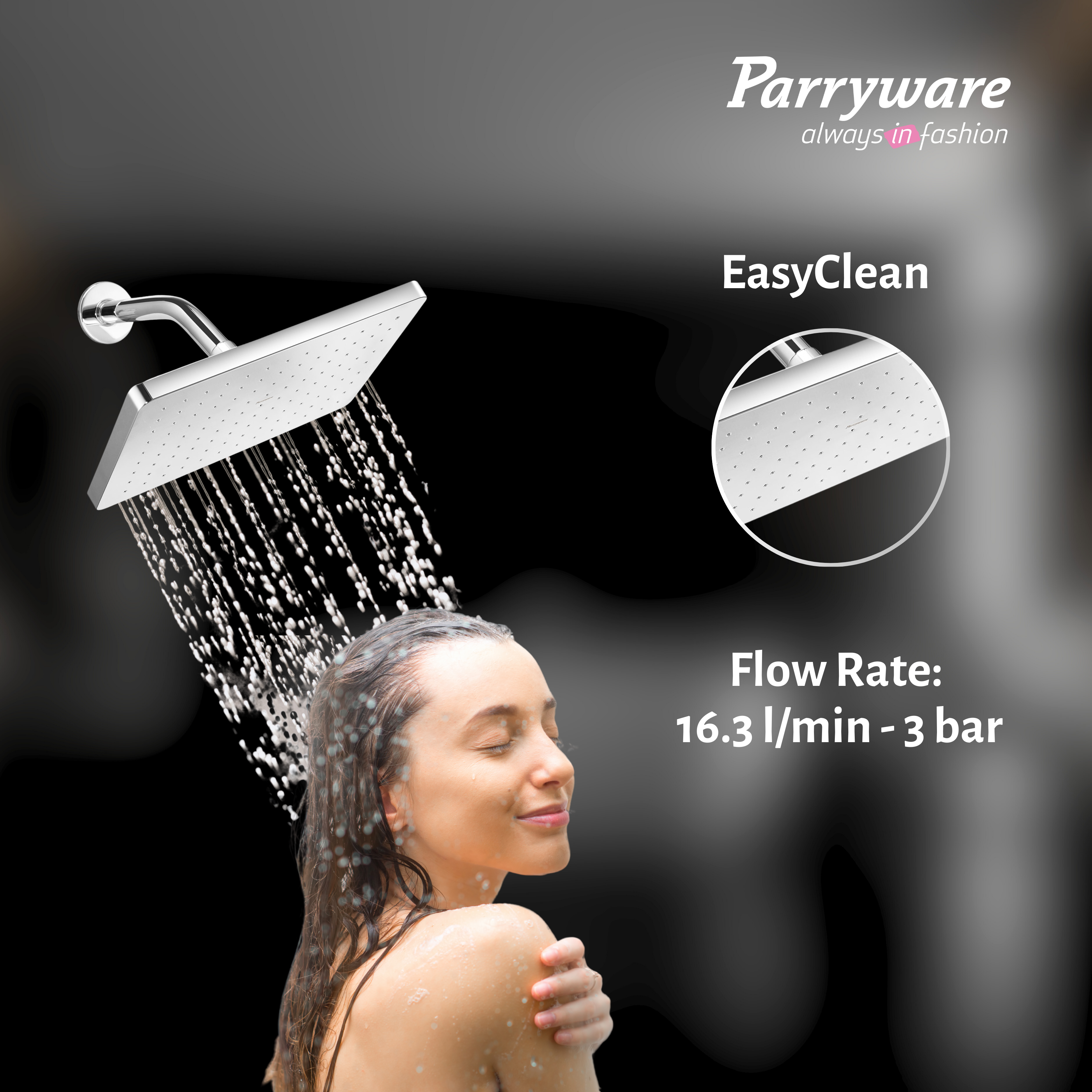 Parryware Comfort Flow Square Shower without Arm (250 x 170 x 15 mm) for bathroom fixture | For gentle and soothing flow | T9839A1