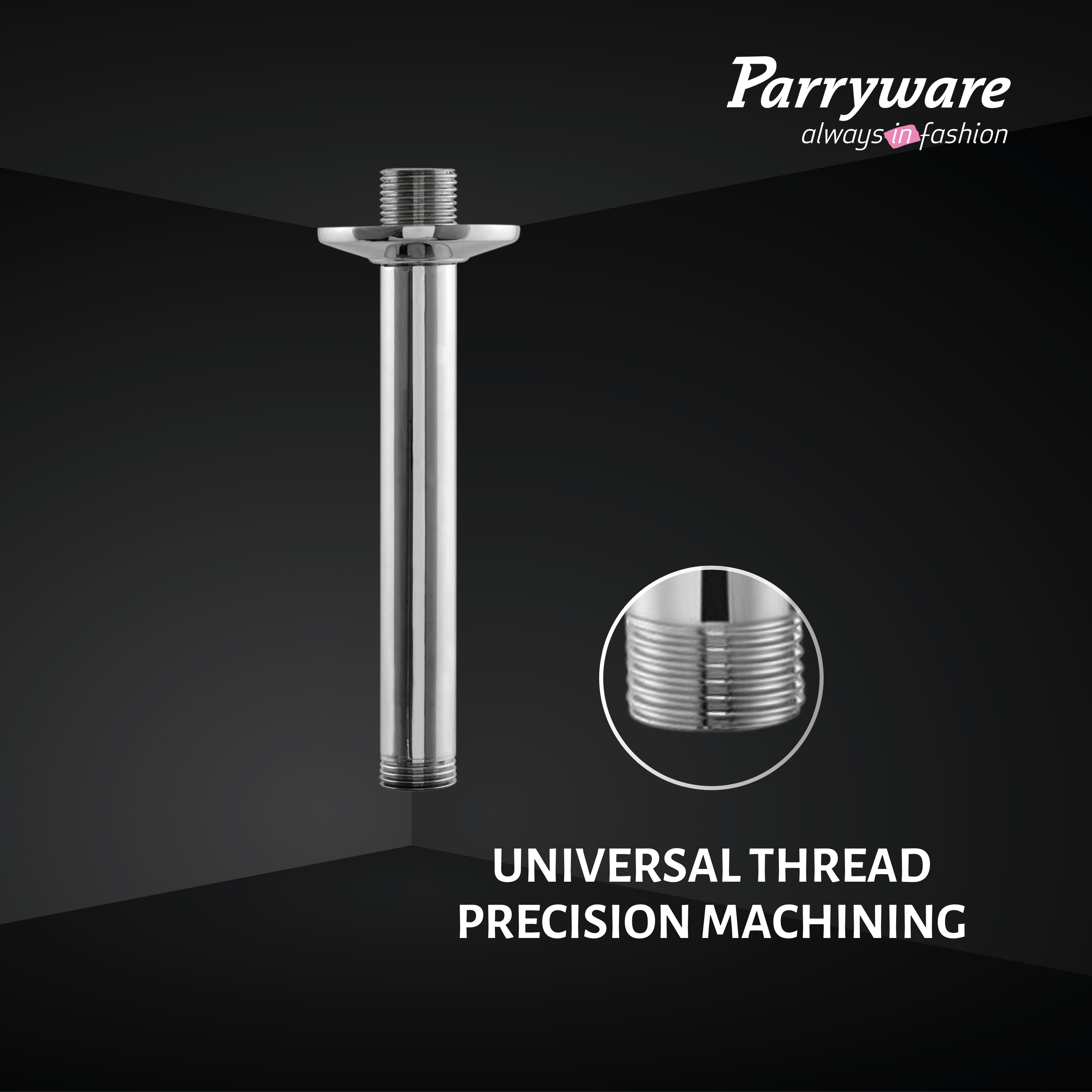 Parryware Stainless Steel Shower Arm for Ceiling Showers | Ceiling Shower Arm with Flange (100mm) | Chrome Finish | Corrosion-Resistant, Rust-Free, Durable (Shower Not Included) | T9801A1