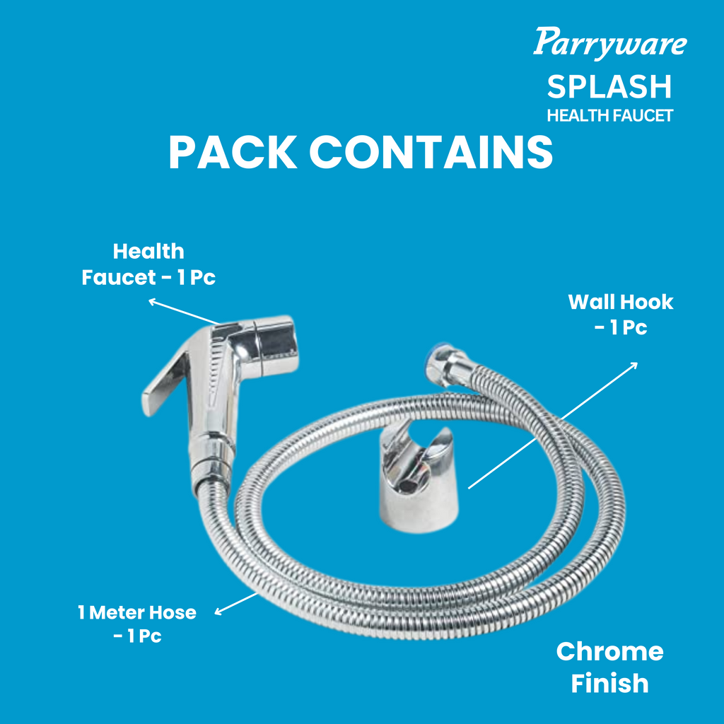 PARRYWARE Splash Series Health Faucet/Toilet Gun (Stainless Steel) | PVC Pipe, Wall Hook Included, ABS Body | Toilet Spray Gun/Health Faucet Set with Pipe/Hose and Wall Hook | T9805A1