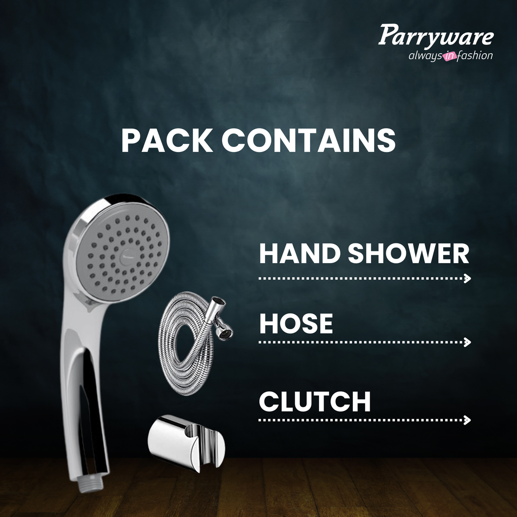 Parryware Single Flow Hand Shower With Hose & Clutch | Handheld Shower for Bathroom with Steel Flexible Tube Pipe 1 Meter/Hand Shower with Hose Pipe for Home/Hotel | Chrome Finish | E8376A1