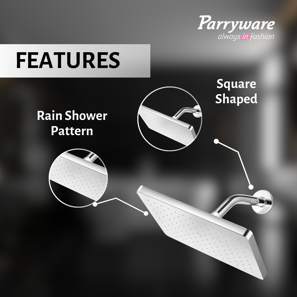 Parryware Comfort Flow Square Shower without Arm (250 x 170 x 15 mm) for bathroom fixture | For gentle and soothing flow | T9839A1