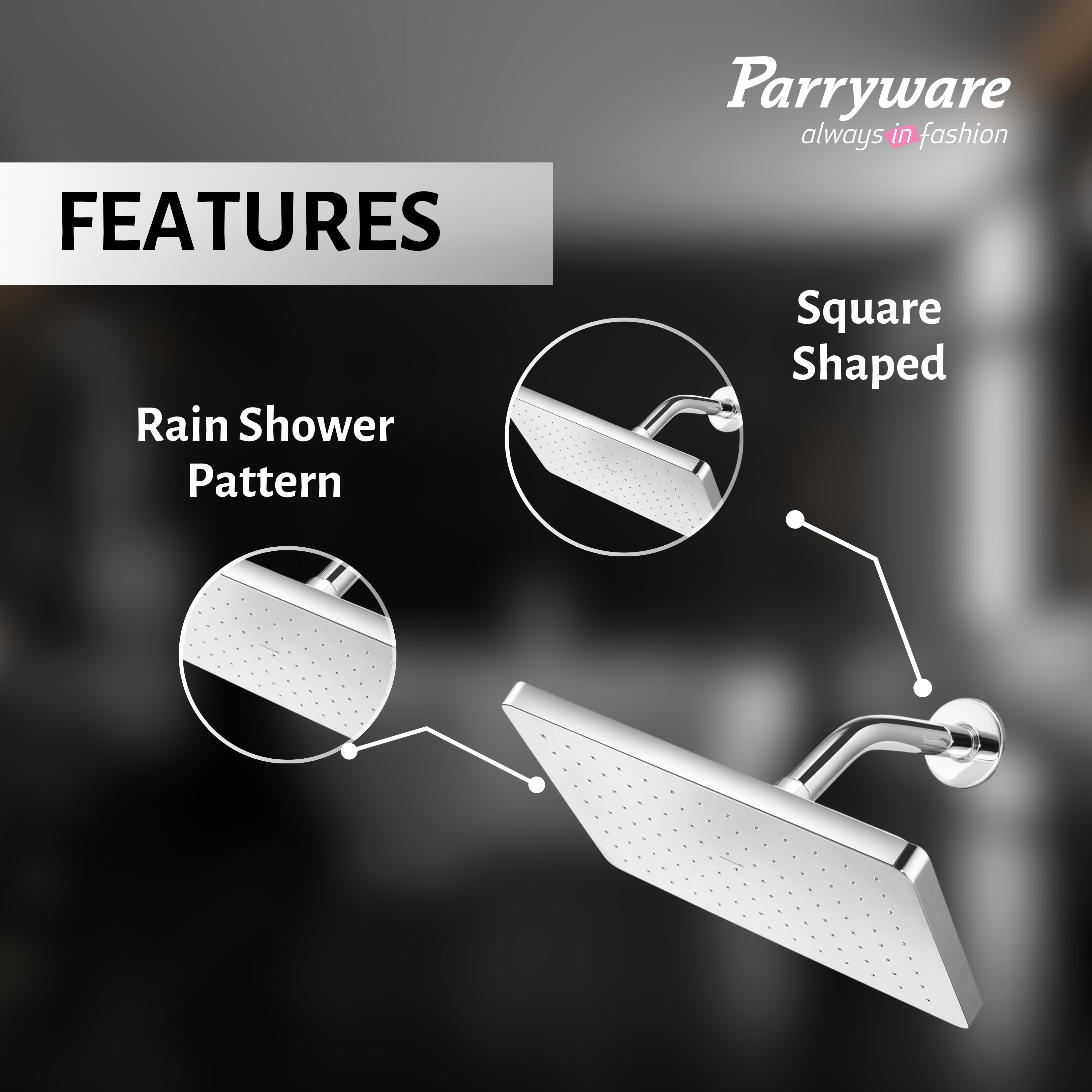 Parryware Comfort Flow Square Shower without Arm (250 x 170 x 15 mm) for bathroom fixture | For gentle and soothing flow | T9839A1