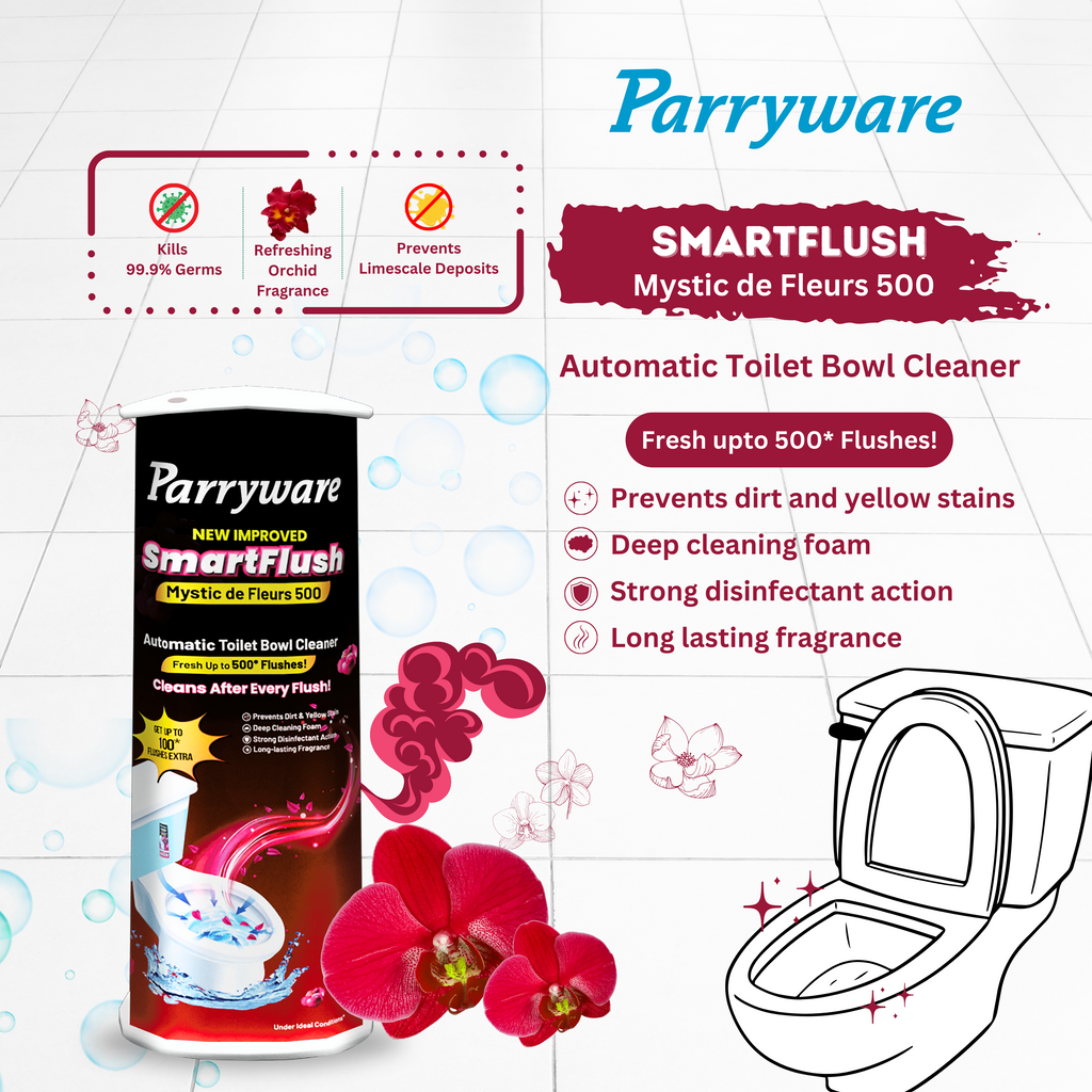 Parryware SmartFlush Mystic de Fleurs 500 In-Cistern Automatic Toilet Bowl Cleaner 180g | Lasts upto 600* Flushes | 99.9% Disinfection | Cleans after every flushes - FCSF0303