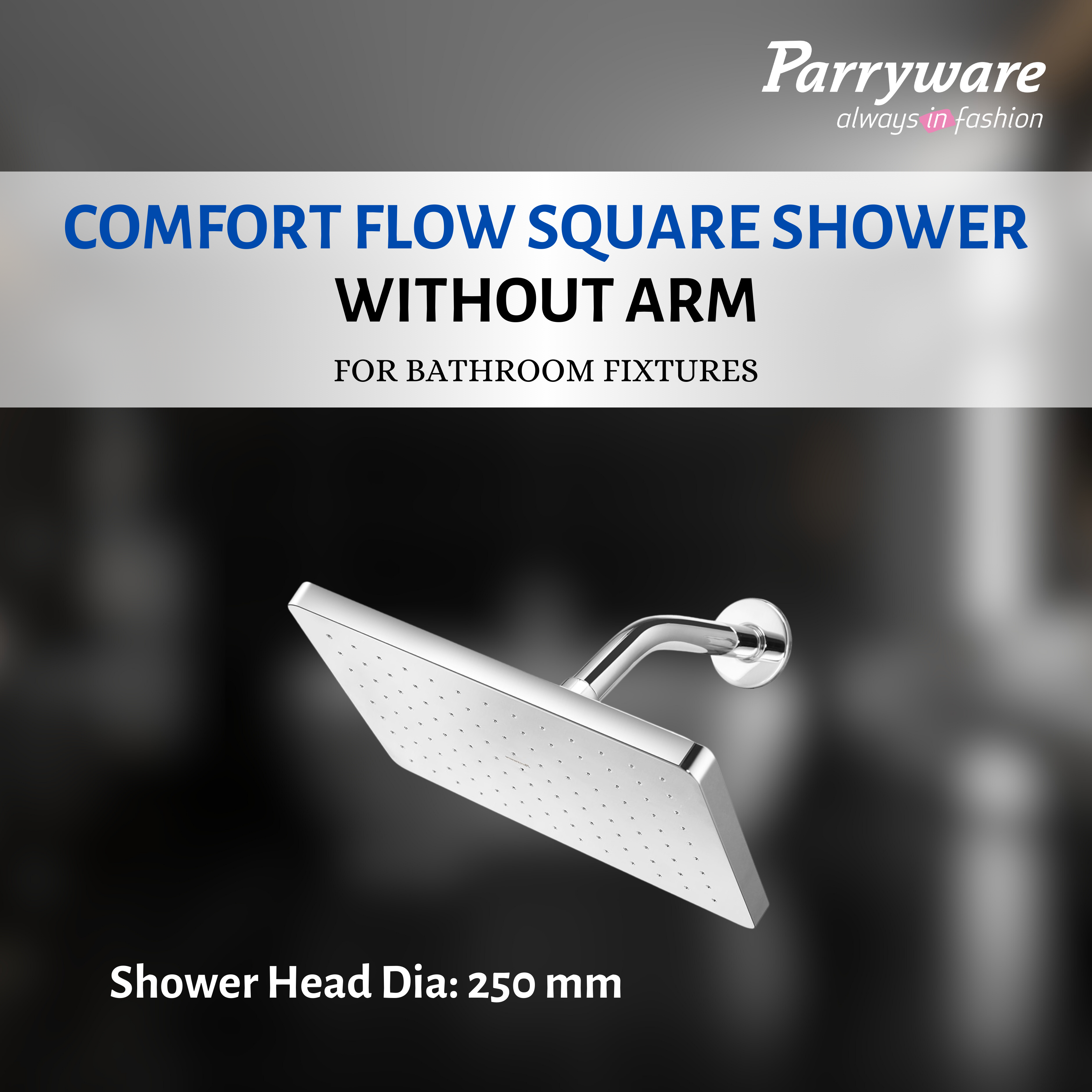 Parryware Comfort Flow Square Shower without Arm (250 x 170 x 15 mm) for bathroom fixture | For gentle and soothing flow | T9839A1