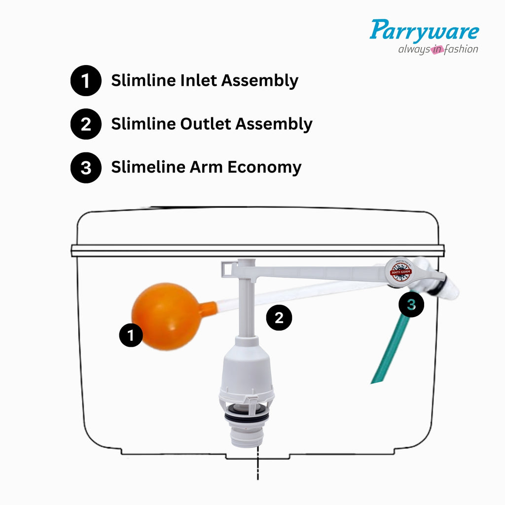 Parryware Slimline Tank Syphon Set- Outlet & Inlet Assembly with knob | E618361099