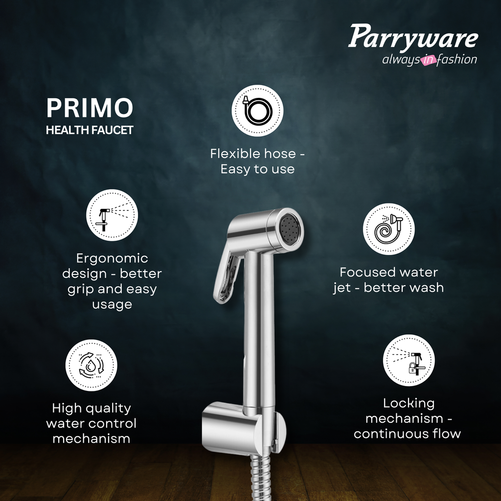 Parryware Primo Health Faucet with Hose for Bathroom Fittings | Bidet Spray for Effortless & Effective Cleaning | E8383A1