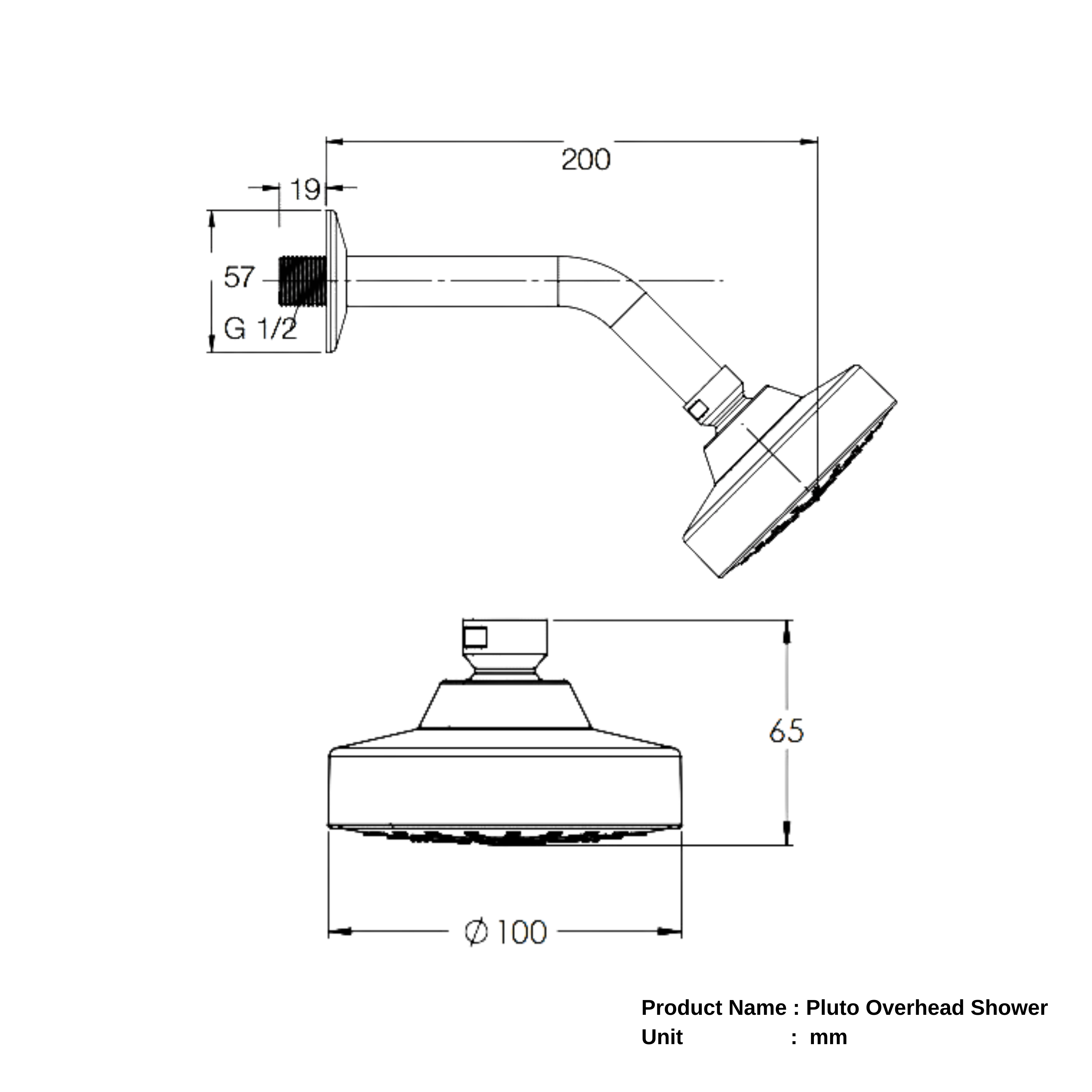 Parryware Pluto 100mm Rain Shower Overhead Shower for bathroom | Overhead Shower with Arm | For Bath Fixtures | Chrome Finish | E8380A1