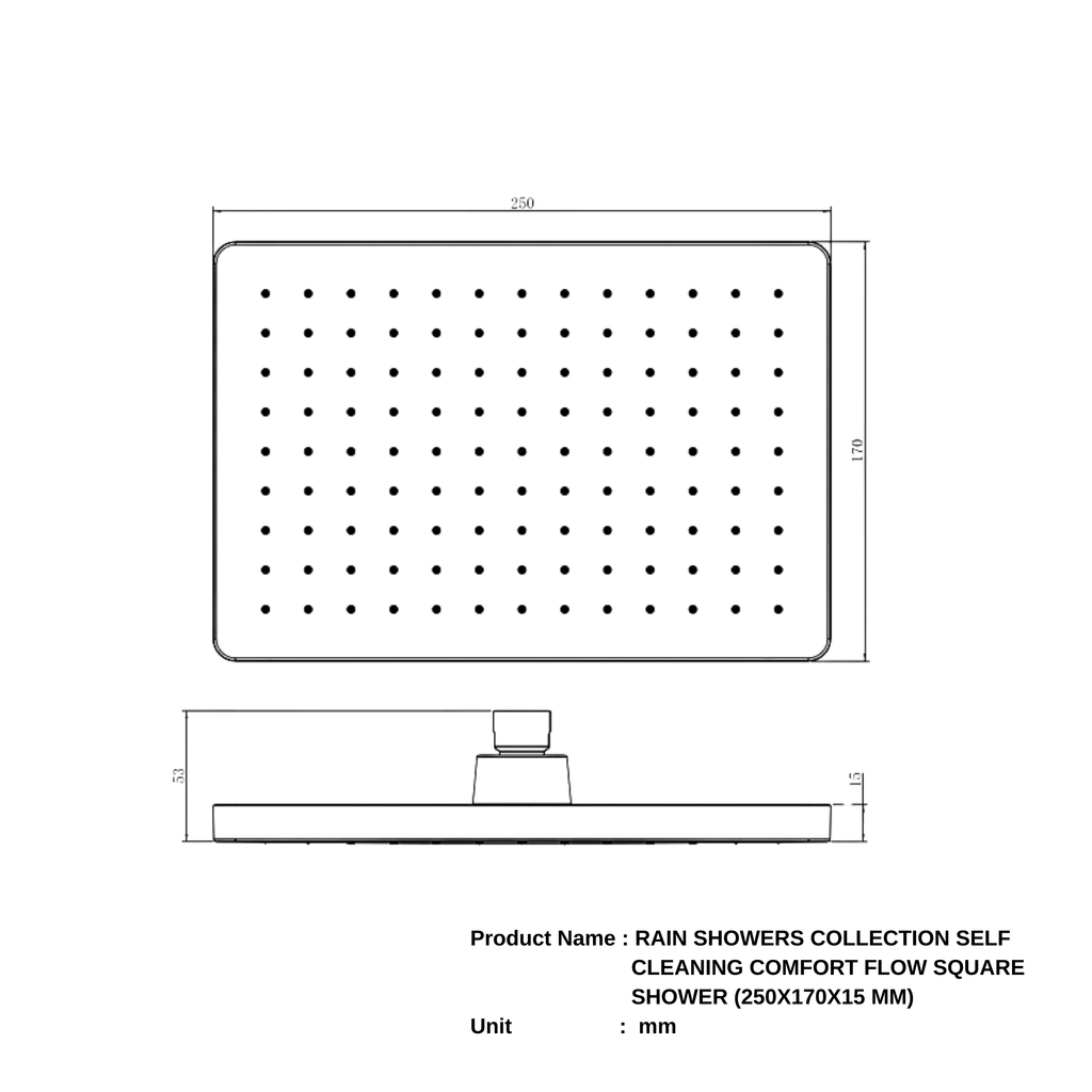 Parryware Comfort Flow Square Shower without Arm (250 x 170 x 15 mm) for bathroom fixture | For gentle and soothing flow | T9839A1