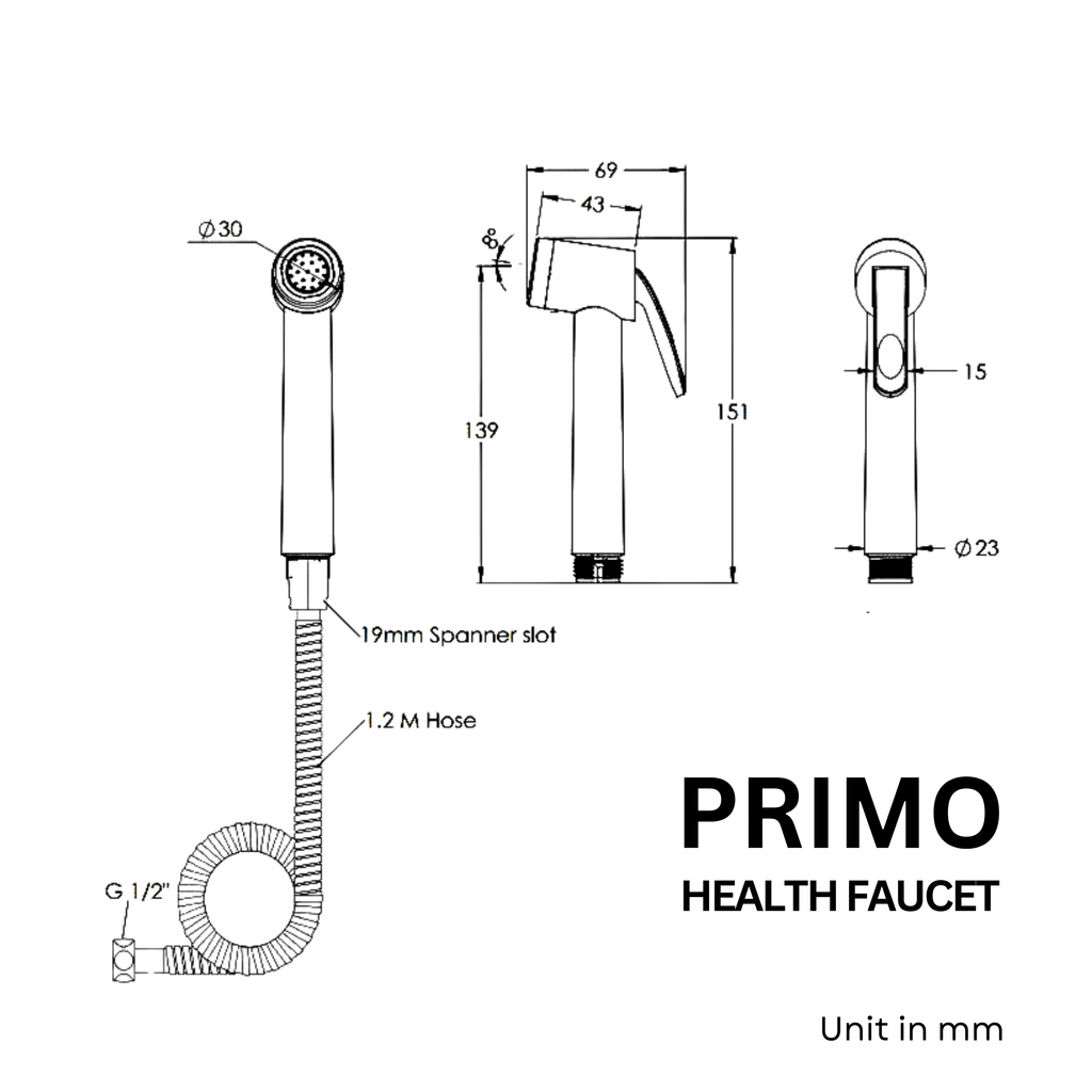 Parryware Primo Health Faucet with Hose for Bathroom Fittings | Bidet Spray for Effortless & Effective Cleaning | E8383A1