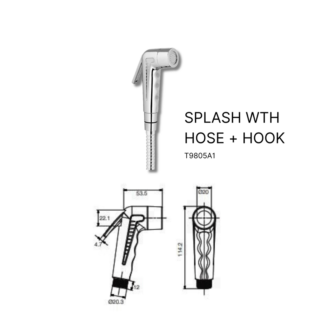 PARRYWARE Splash Series Health Faucet/Toilet Gun (Stainless Steel) | PVC Pipe, Wall Hook Included, ABS Body | Toilet Spray Gun/Health Faucet Set with Pipe/Hose and Wall Hook | T9805A1