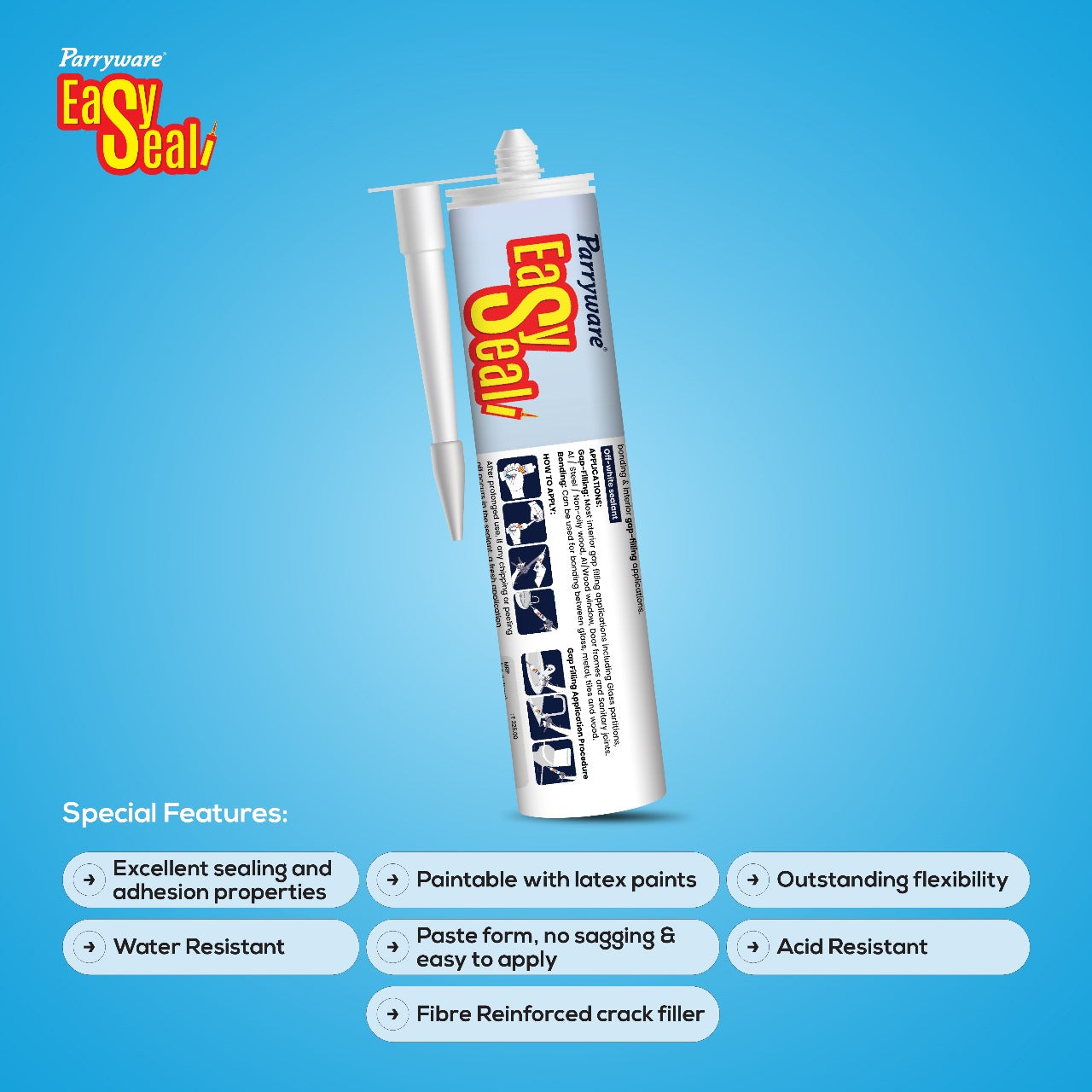 Parryware Acrylic sealant (Off-White), Durable Sealant Ideal for Crack and Joint Filling in Glass, Tiles, Ceramics & Cementitious Surfaces. Suitable for Commodes & Basins - 280 g