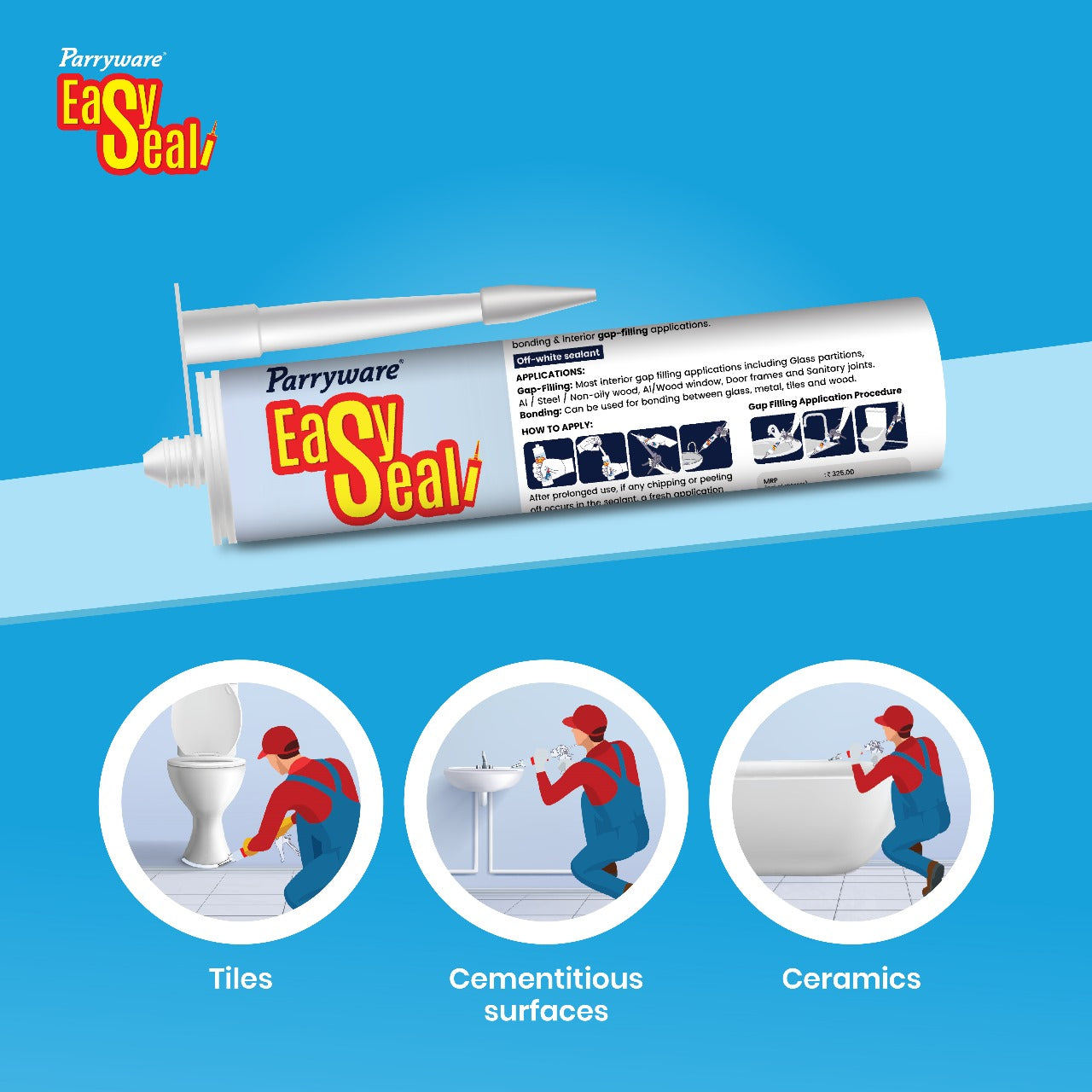 Parryware Acrylic sealant (Off-White), Durable Sealant Ideal for Crack and Joint Filling in Glass, Tiles, Ceramics & Cementitious Surfaces. Suitable for Commodes & Basins - 280 g
