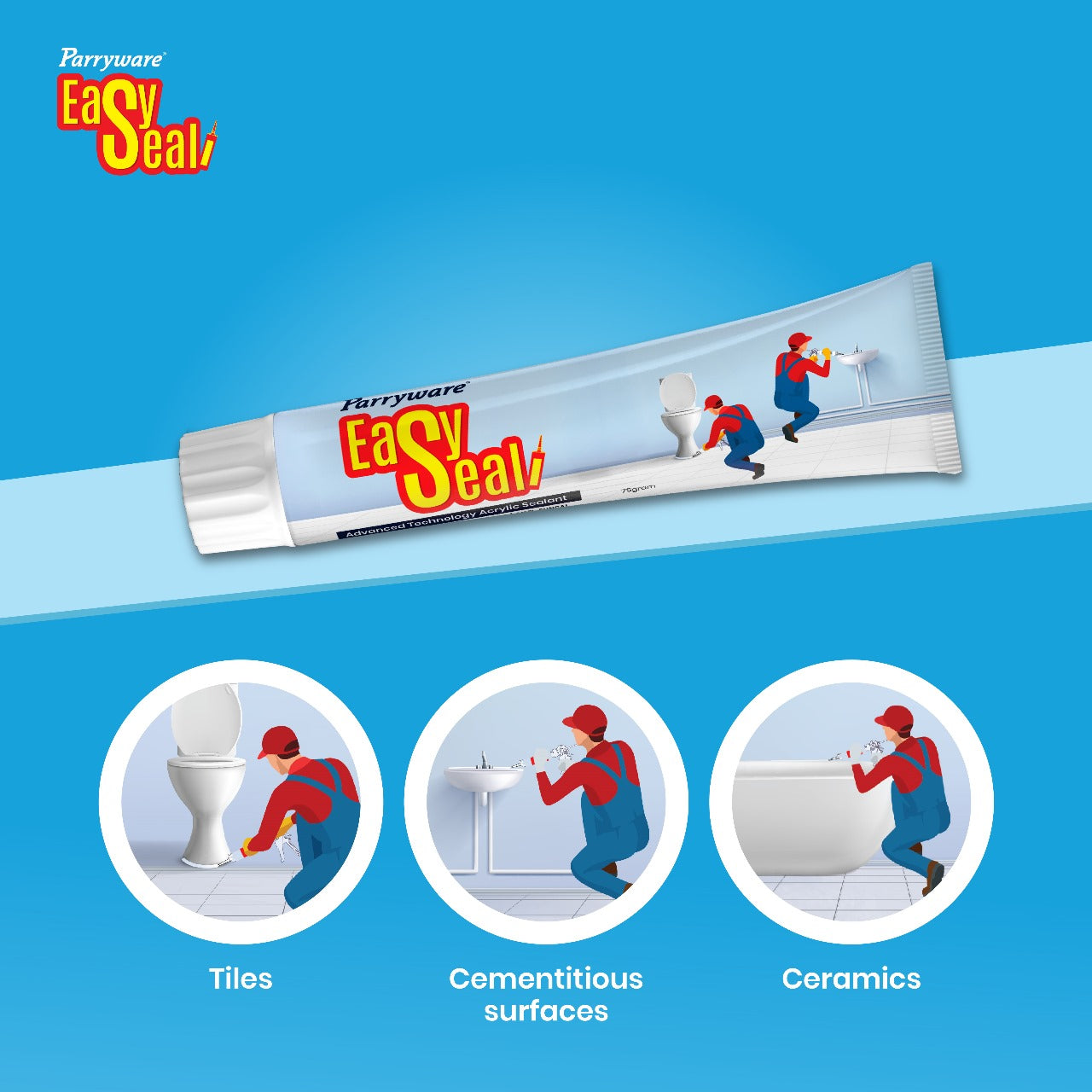 Parryware Acrylic sealant (Off-White) 75g Tube (Pk of 1), Durable Sealant Ideal for Crack and Joint Filling in Glass, Tiles, Ceramics & Cementitious Surfaces. Suitable for Commodes & Basins