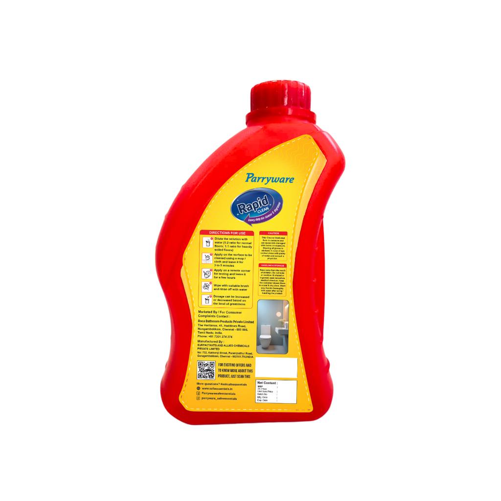 Parryware Rapid Clean All Purpose Tile, Floor & Wall Cleaner 1L Pack | Heavy duty cleaner Bedroom & Bathroom Floors, Removes Grease, Dirt & Tough Stains | FCTC0204