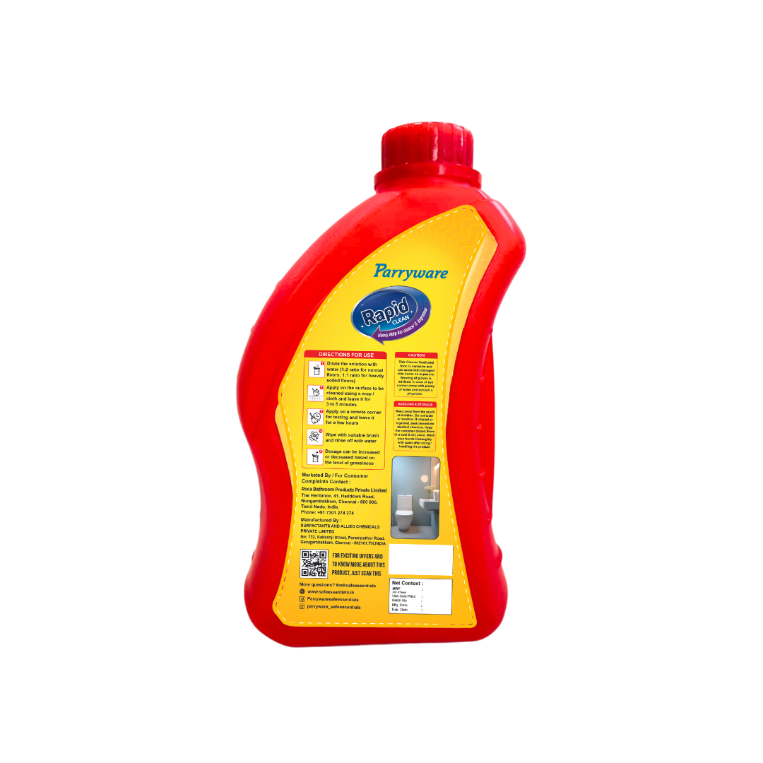 Parryware Rapid Clean All Purpose Tile, Floor & Wall Cleaner 1L Pack | Heavy duty cleaner Bedroom & Bathroom Floors, Removes Grease, Dirt & Tough Stains | FCTC0204