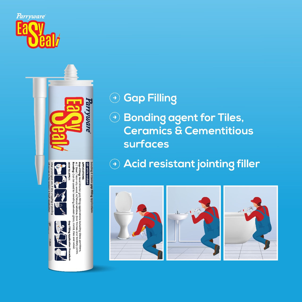 Parryware Acrylic sealant (Off-White), Durable Sealant Ideal for Crack and Joint Filling in Glass, Tiles, Ceramics & Cementitious Surfaces. Suitable for Commodes & Basins - 280 g