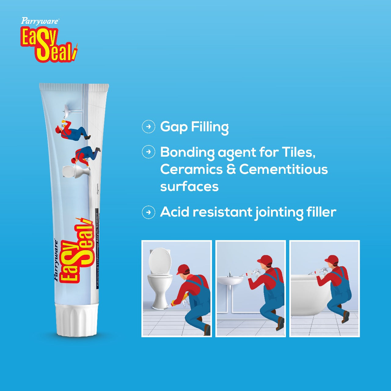 Parryware Acrylic sealant (Off-White) 75g Tube (Pk of 1), Durable Sealant Ideal for Crack and Joint Filling in Glass, Tiles, Ceramics & Cementitious Surfaces. Suitable for Commodes & Basins