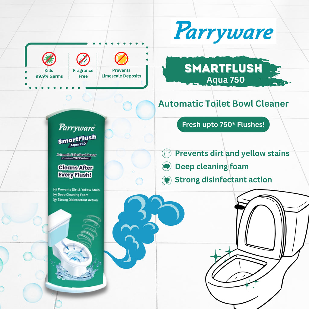 Parryware SmartFlush In-Cistern Automatic Toilet Bowl Cleaner - Aqua 750 180g (Fragrance Free) | Lasts upto 750* Flushes | 99.9% Disinfection | Cleans after every flushes- FCSF0103