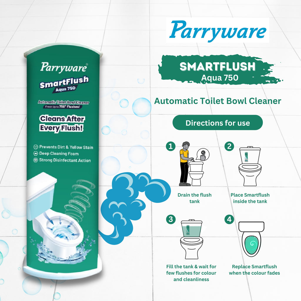 Parryware SmartFlush In-Cistern Automatic Toilet Bowl Cleaner - Aqua 750 180g (Fragrance Free) | Lasts upto 750* Flushes | 99.9% Disinfection | Cleans after every flushes- FCSF0103
