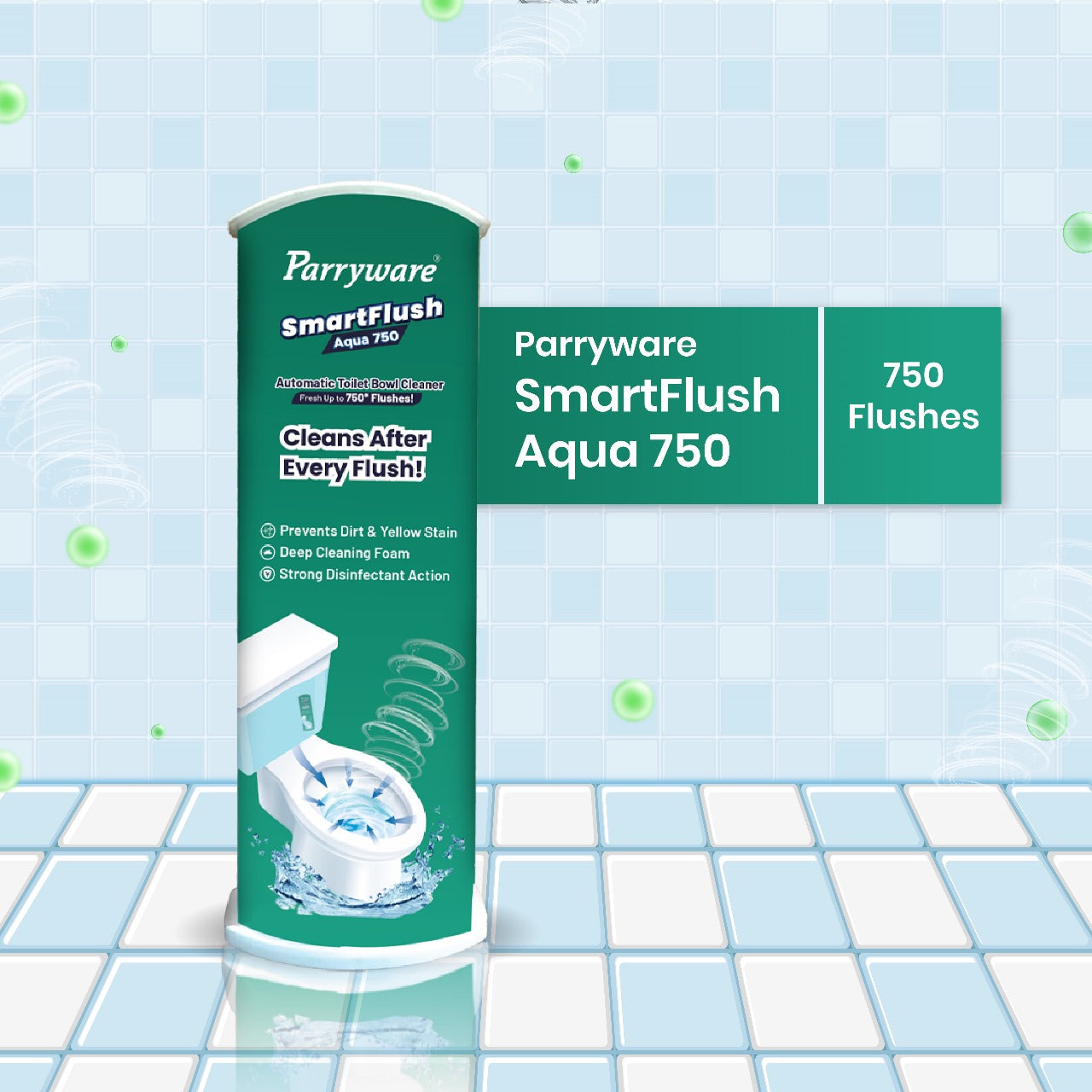 Parryware SmartFlush In-Cistern Automatic Toilet Bowl Cleaner - Aqua 750 180g (Fragrance Free) | Lasts upto 750* Flushes | 99.9% Disinfection | Cleans after every flushes- FCSF0103