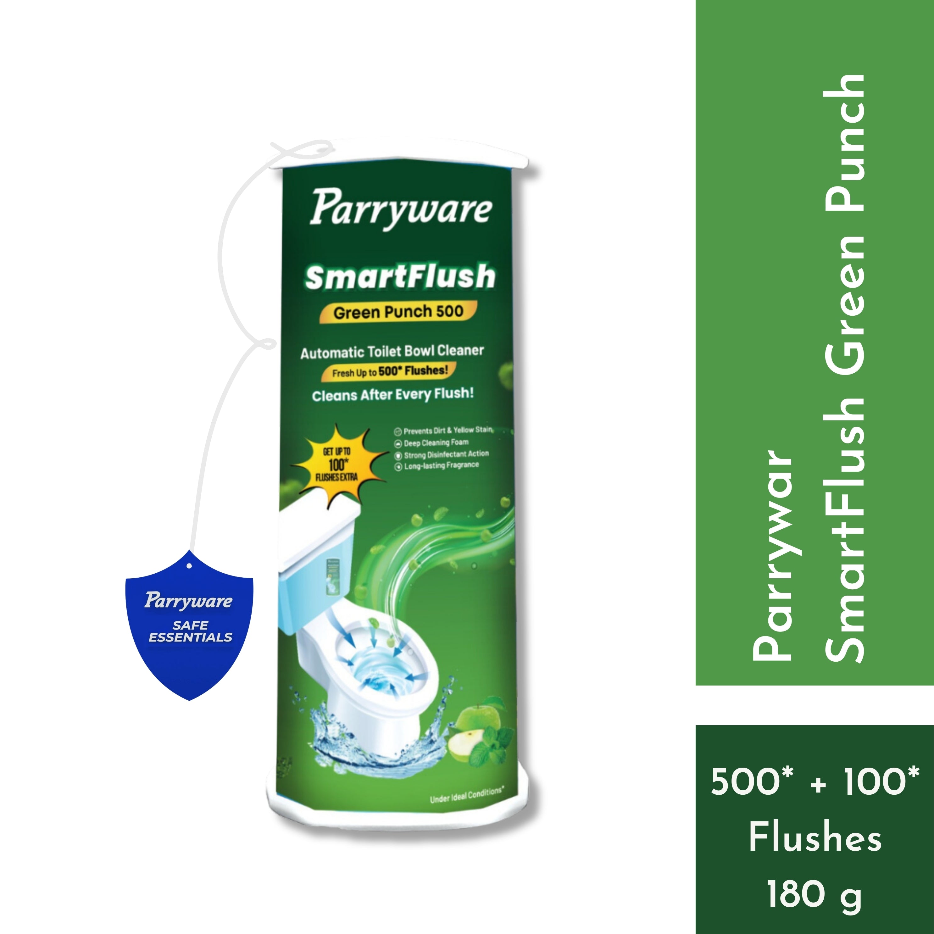Parryware SmartFlush Green Punch 500 In-Cistern Automatic Toilet Bowl Cleaner 180g | Lasts upto 600* Flushes | 99.9% Disinfection | Cleans after every flushes- FCSF0403