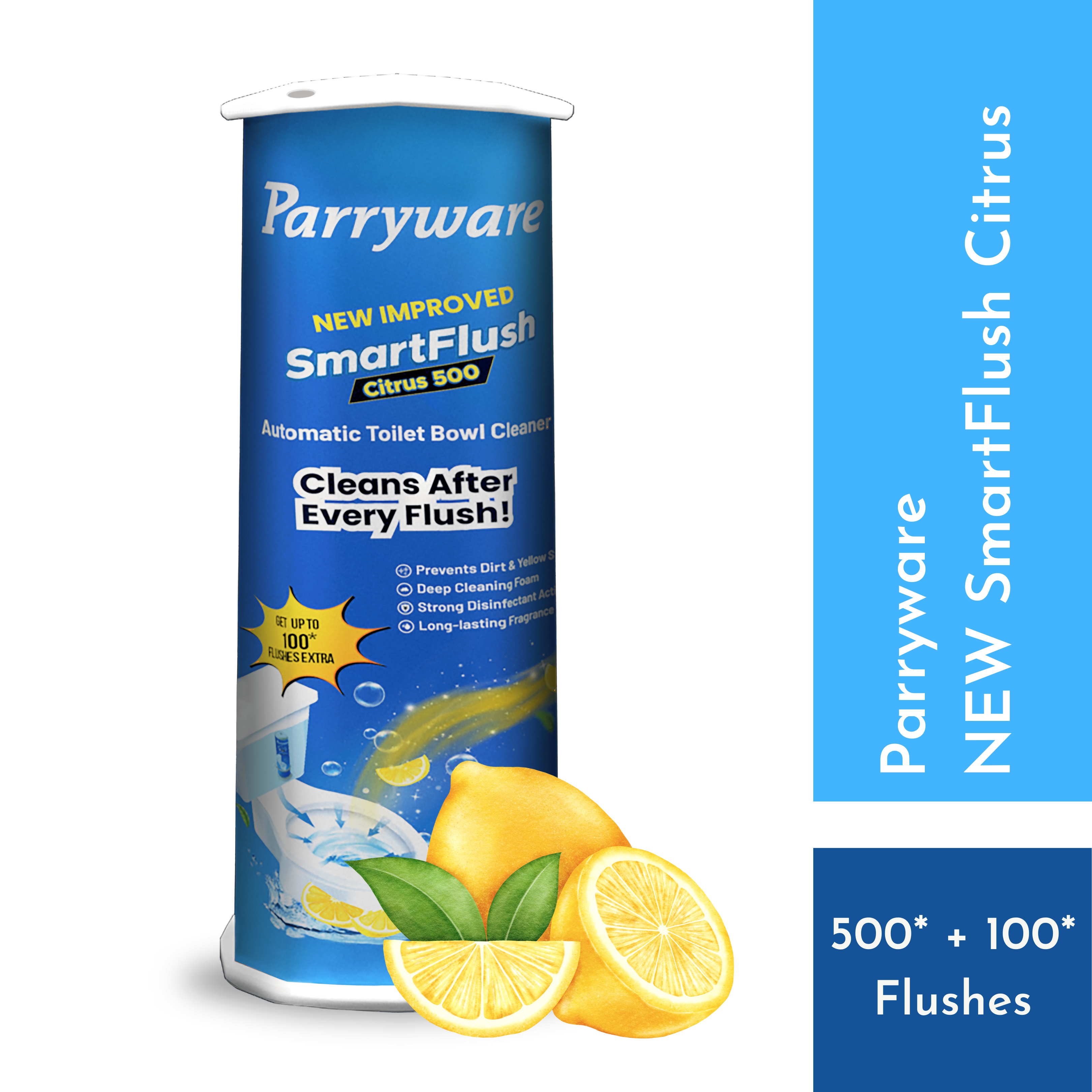 Parryware SmartFlush In-Cistern Automatic Toilet Bowl Cleaner - Citrus 500 I Lasts upto 600* Flushes | 99.9% Disinfection | Cleans after every flushes | FCSF0103