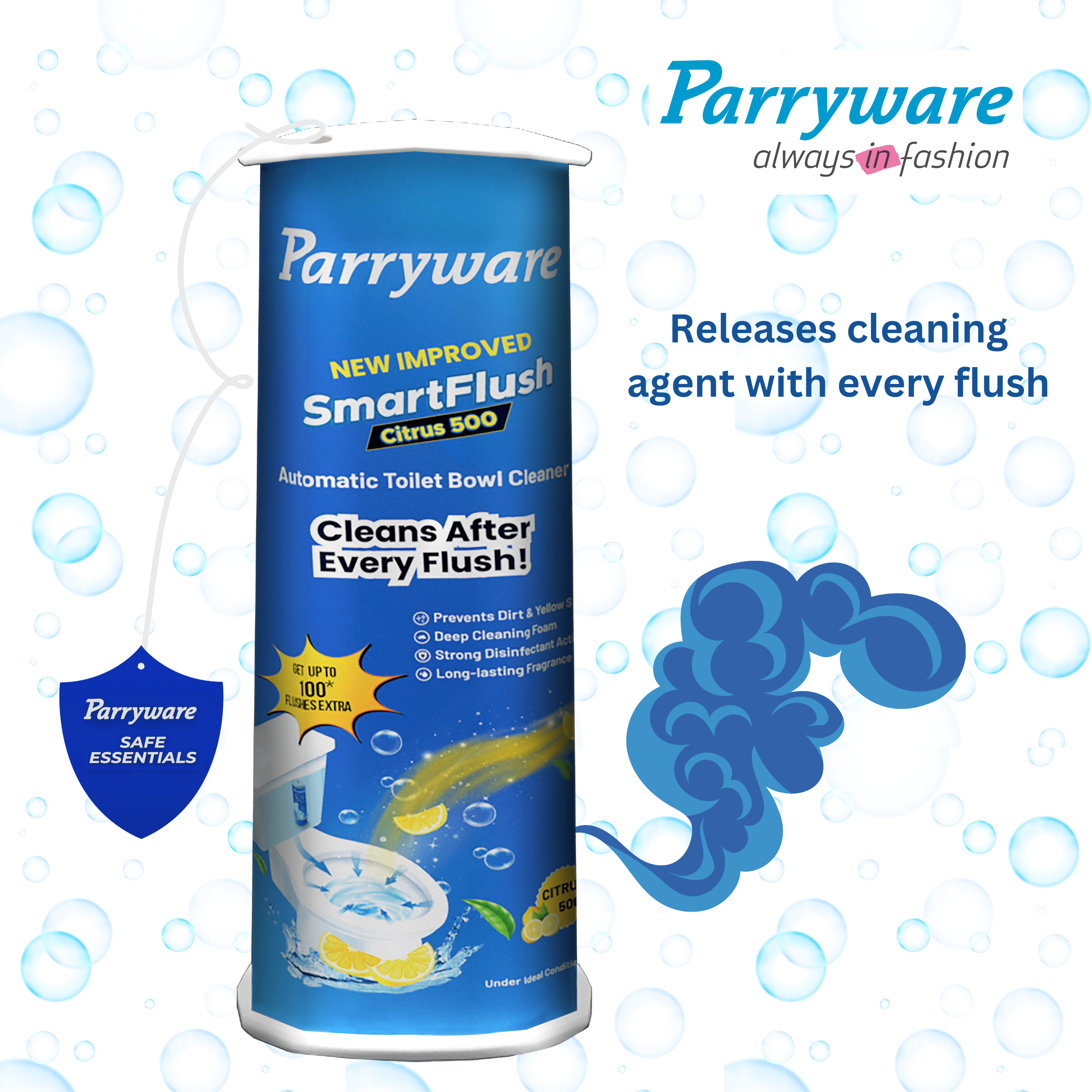 Parryware SmartFlush In-Cistern Automatic Toilet Bowl Cleaner - Citrus 500 I Lasts upto 600* Flushes | 99.9% Disinfection | Cleans after every flushes | FCSF0103